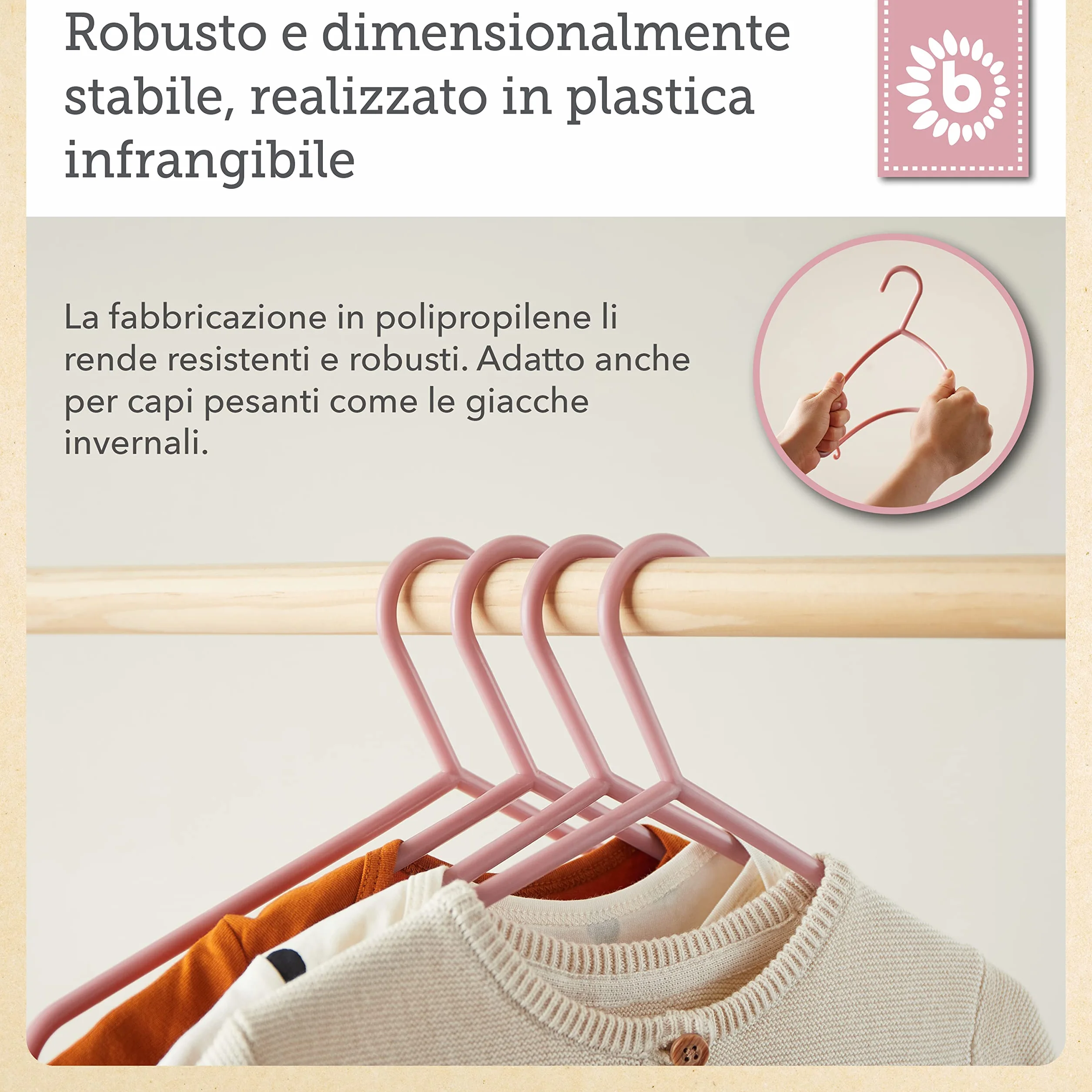 Bieco Set di 8 Grucce Appendiabiti per Bambini, 29,5x18x4,7 cm, Rosa Antico