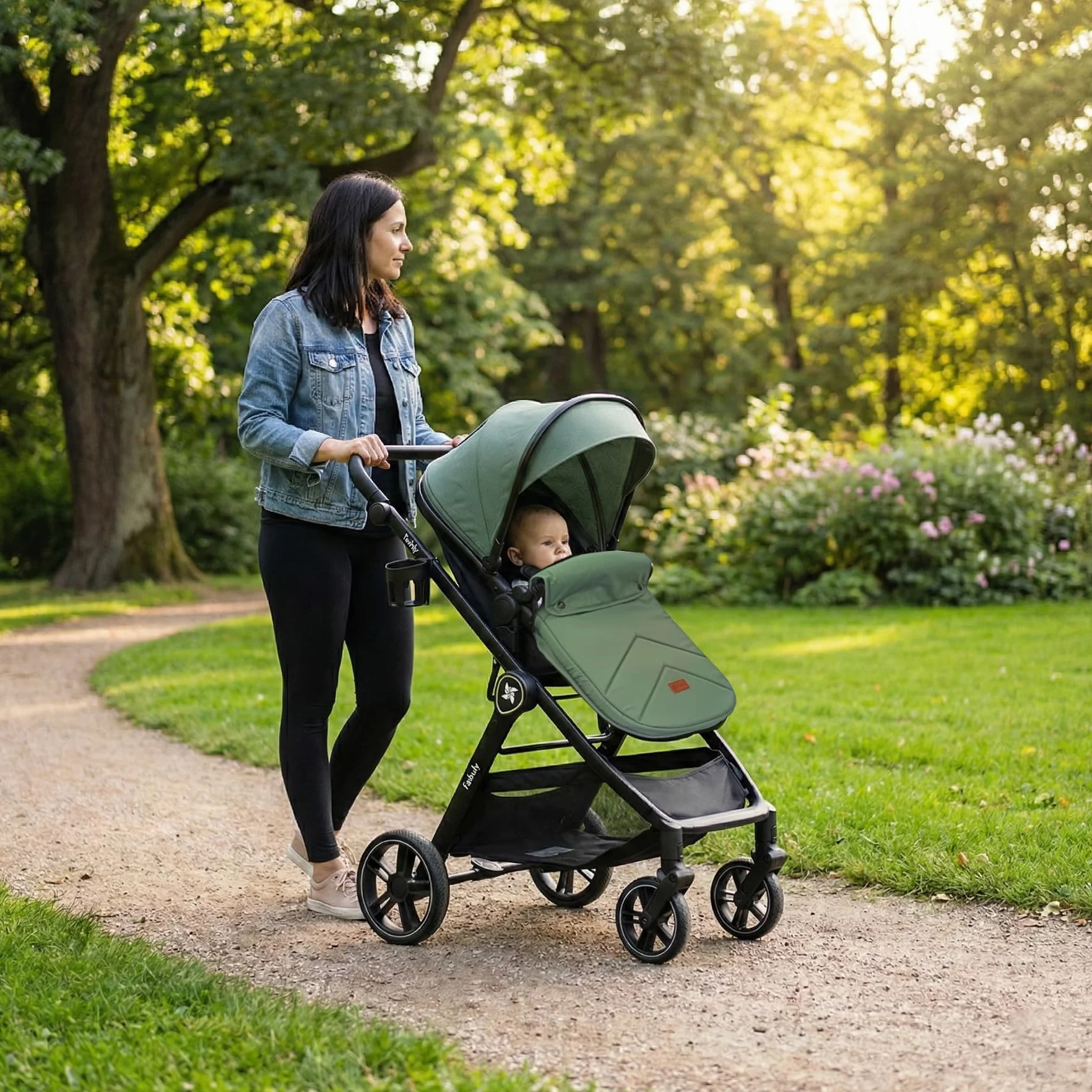 Passeggino Trio 3 in 1 Sistema Modulare Carrozzina Neonati Ovetto Auto Verde 25 kg