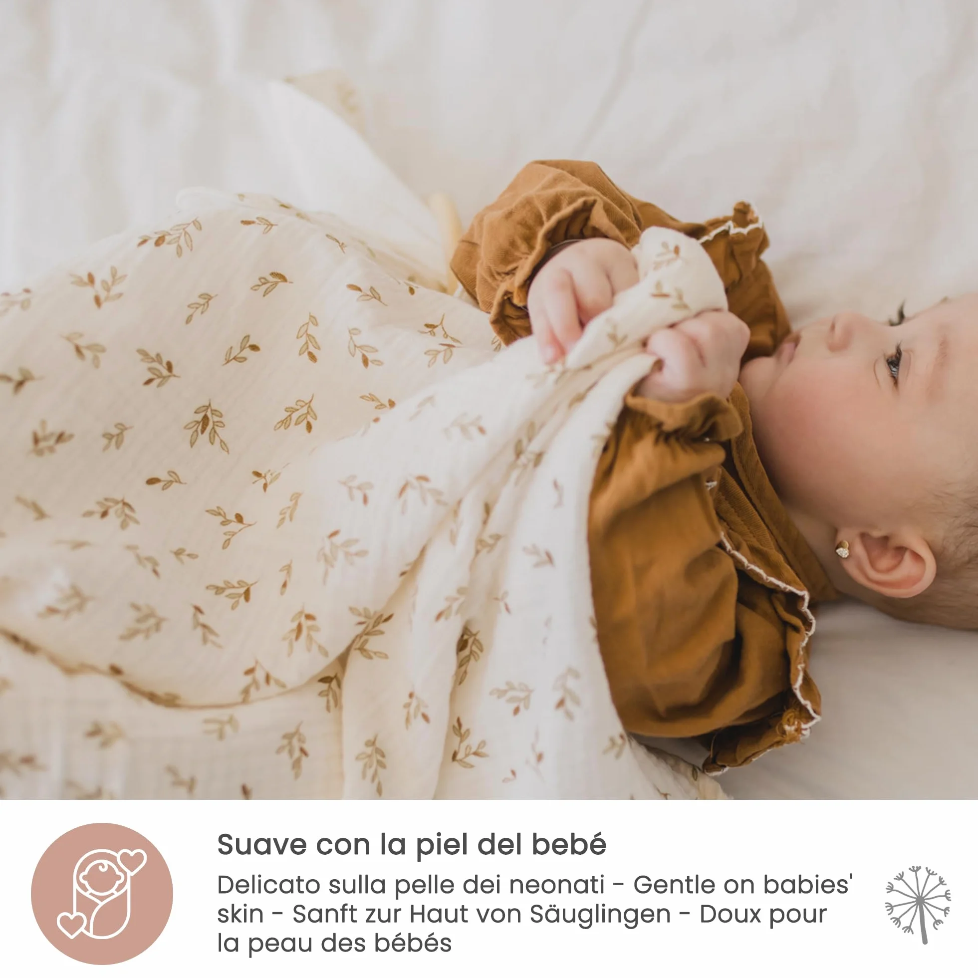 Confezione da 2 Mussola per Bambini 1x1m, Panno per Allattamento in Cotone Morbido, Assorbente, Traspirante (Ecru/Mint)