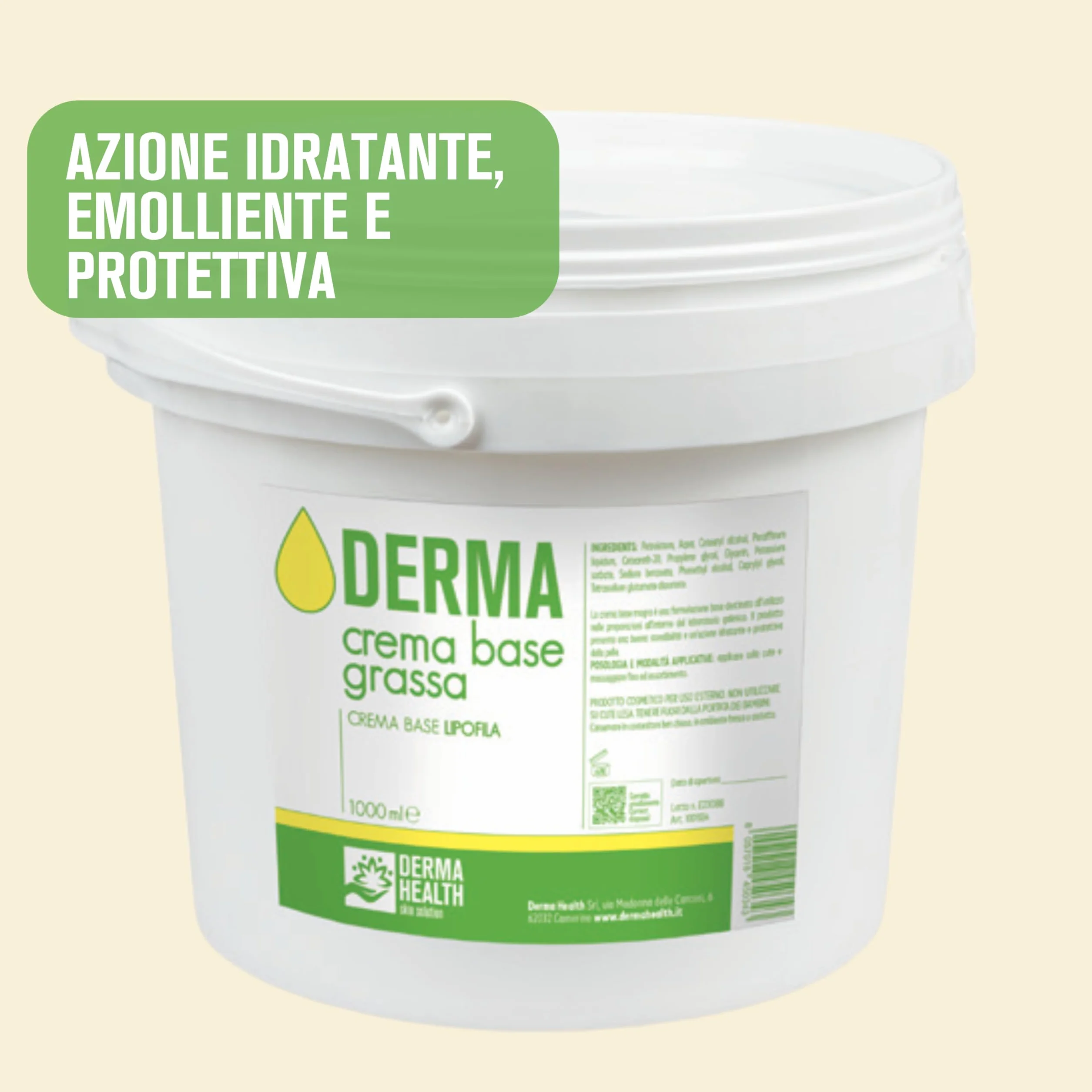 Derma Health® Crema Base Lipofila Emulsione Neutra Grassa pura 1 kg, Ideale per uso farmaceutico cosmetico dermatologico Made in Italy