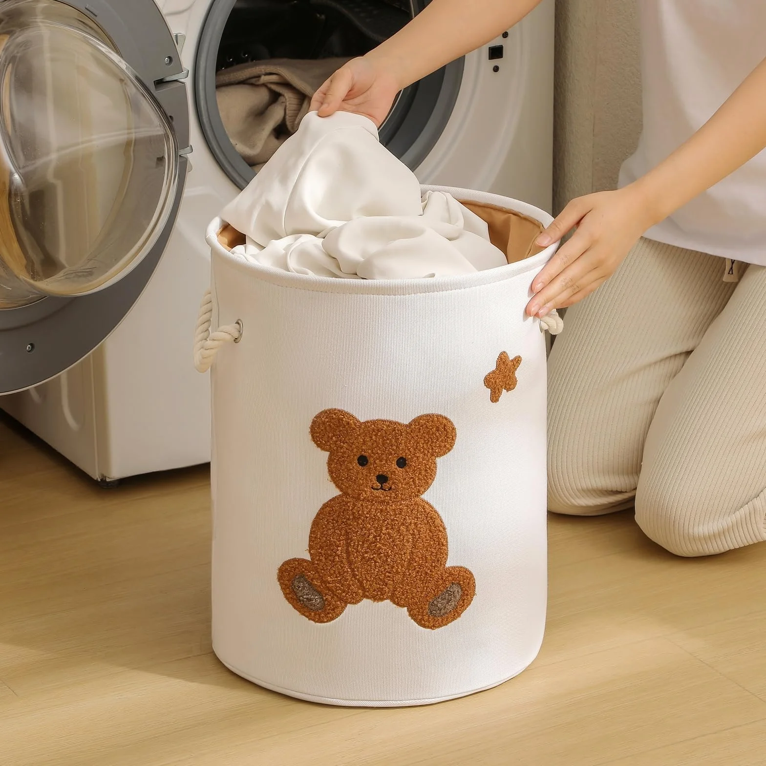 Cesto Portabiancheria Contenitore Giochi Bambini, Scatola Giocattoli Nursery, Orso