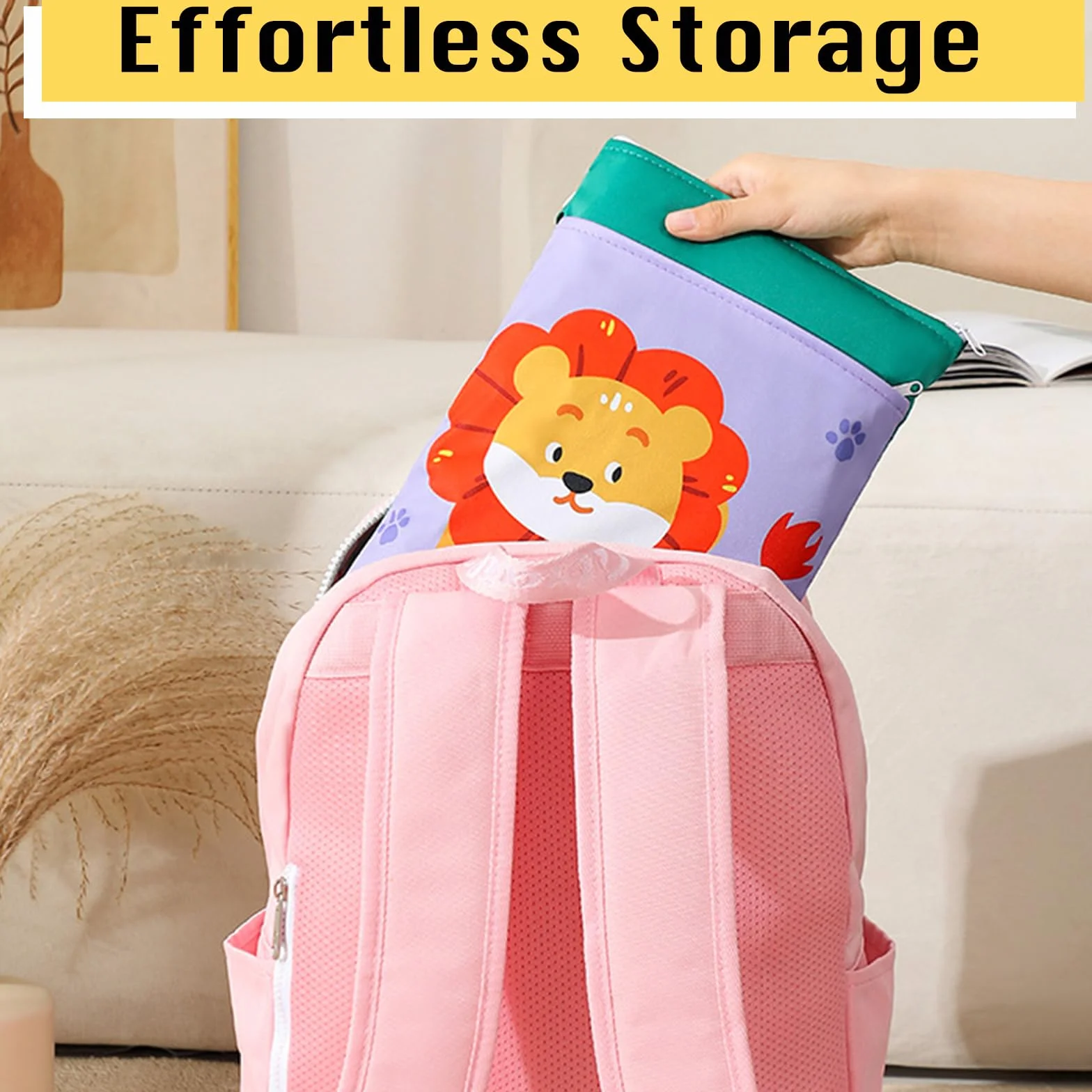 Borsa Porta Pannolini Impermeabile 2 Pezzi, Sacca Salviette Wet Bag con Zip, Animali Cartoni Animati, 2 Scomparti Viaggio Passeggino Spiaggia Piscina
