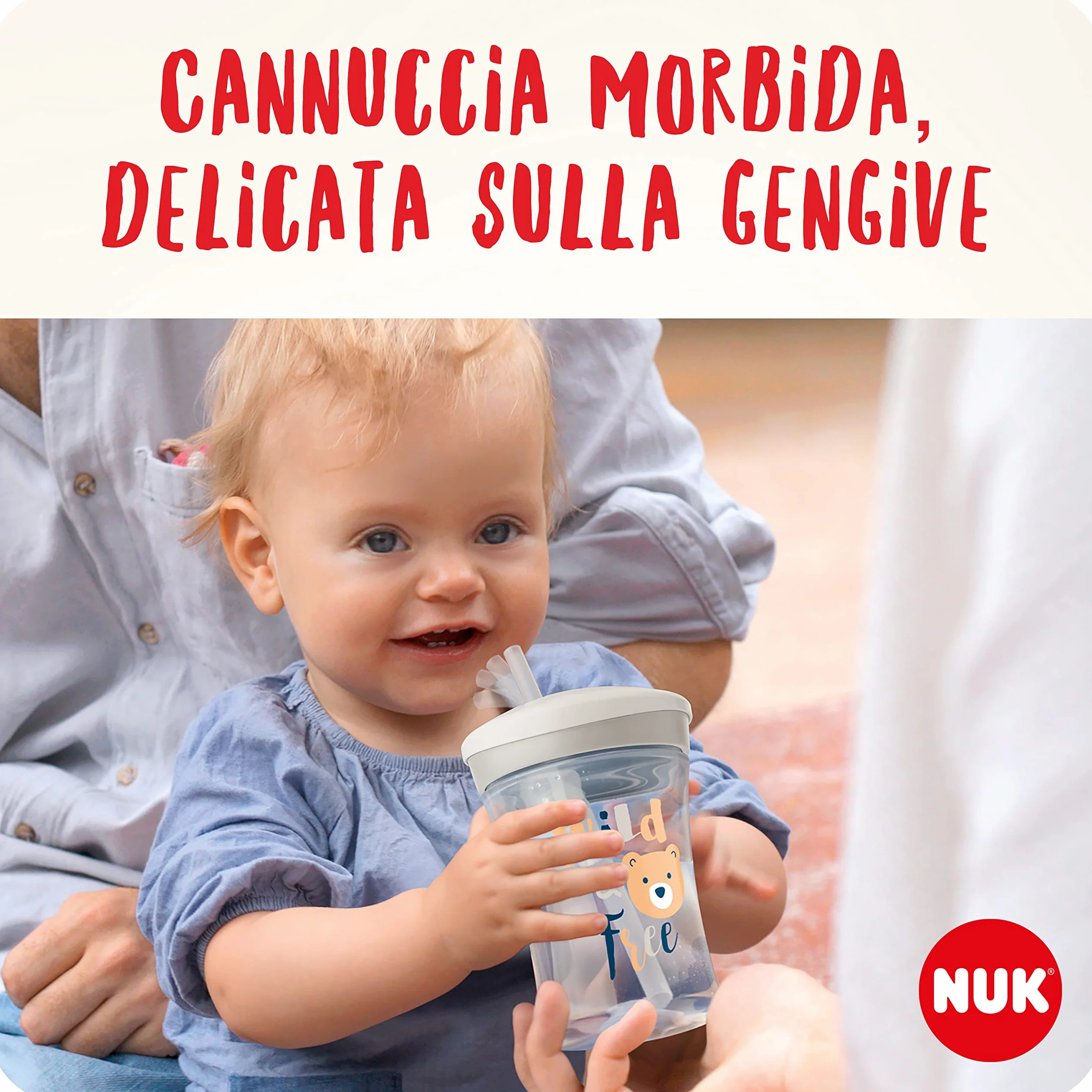 NUK Action Cup Bicchiere con Cannuccia per Bambini 230ml Gatto Giallo