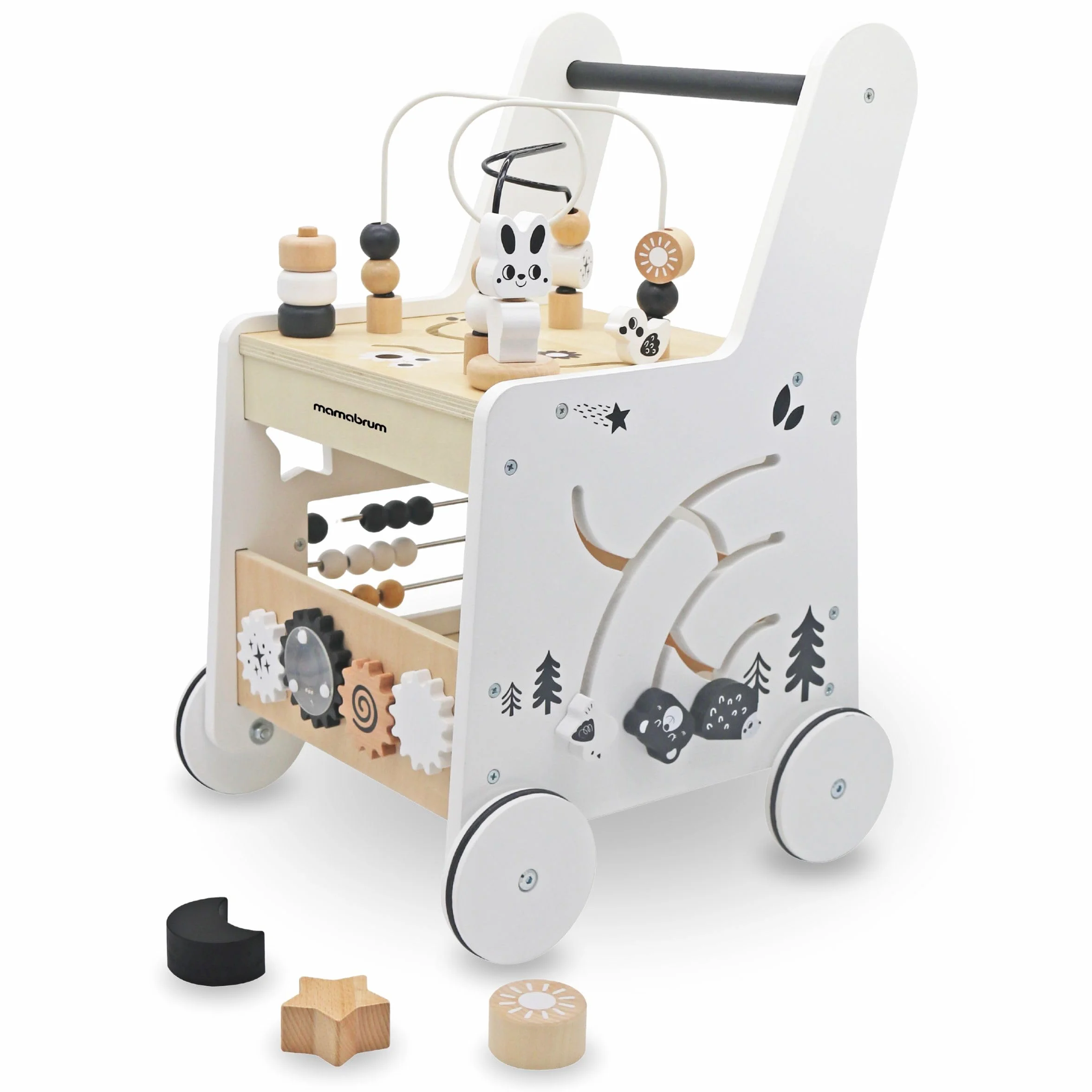 Mamabrum Primi Passi 6 w 1 Spintore Legno Tavolo Didattico Giochi Bambini Abaco Loop Motorio 31x28x49cm