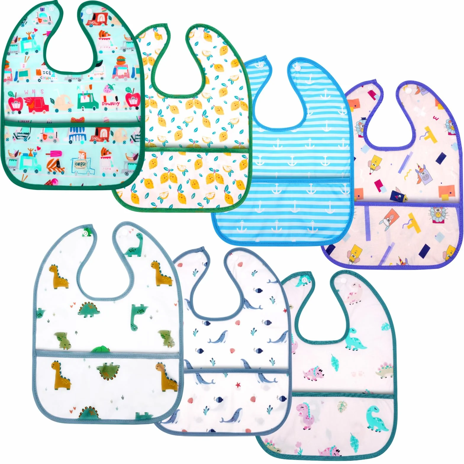 Aolso Bavaglini Neonato Impermeabile con Tasca Set 7 Pezzi Lavabili 6 Mesi 3 Anni
