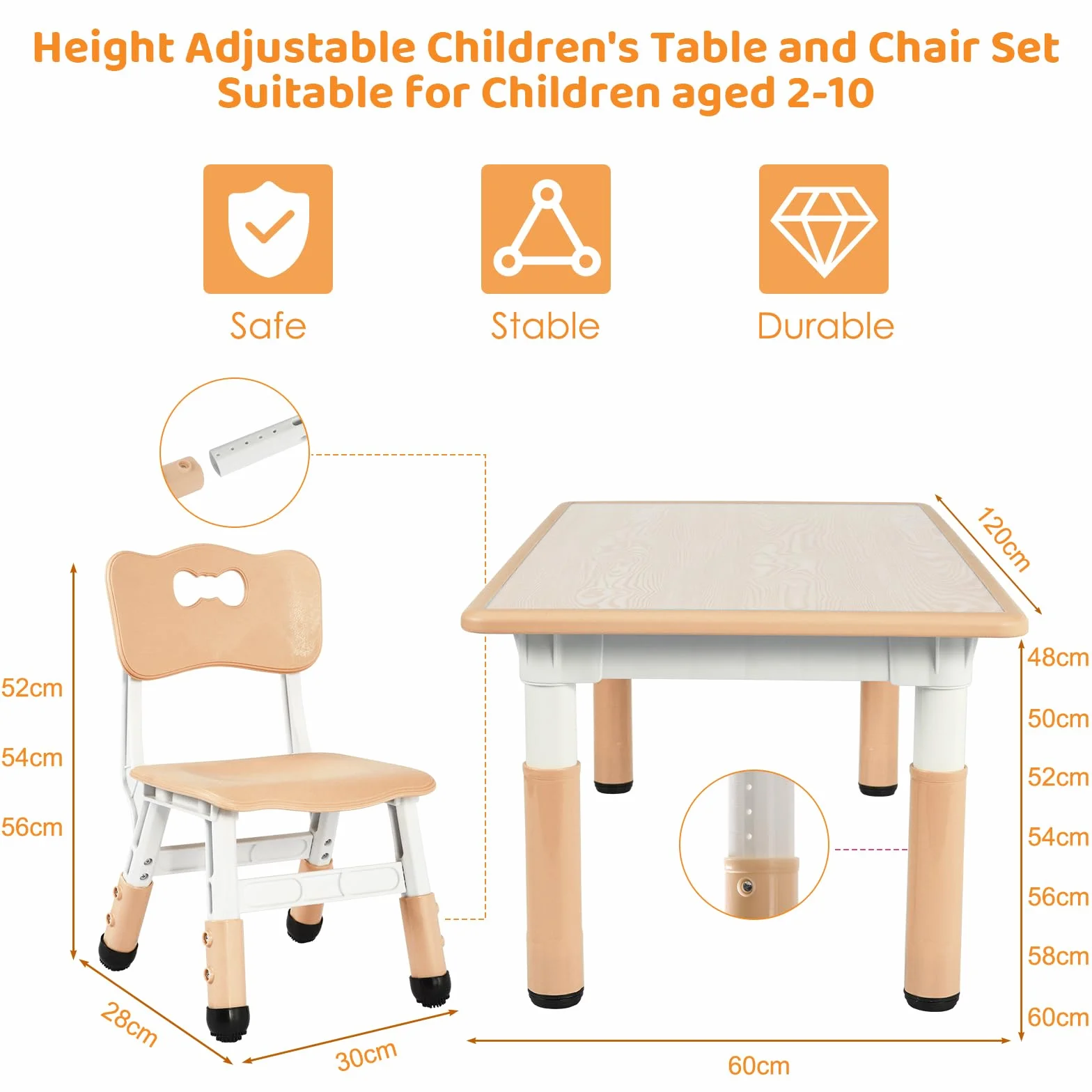 MAMIZO Tavolo Bambini con 4 Sedie Regolabile in Altezza Set Plastica Giallo