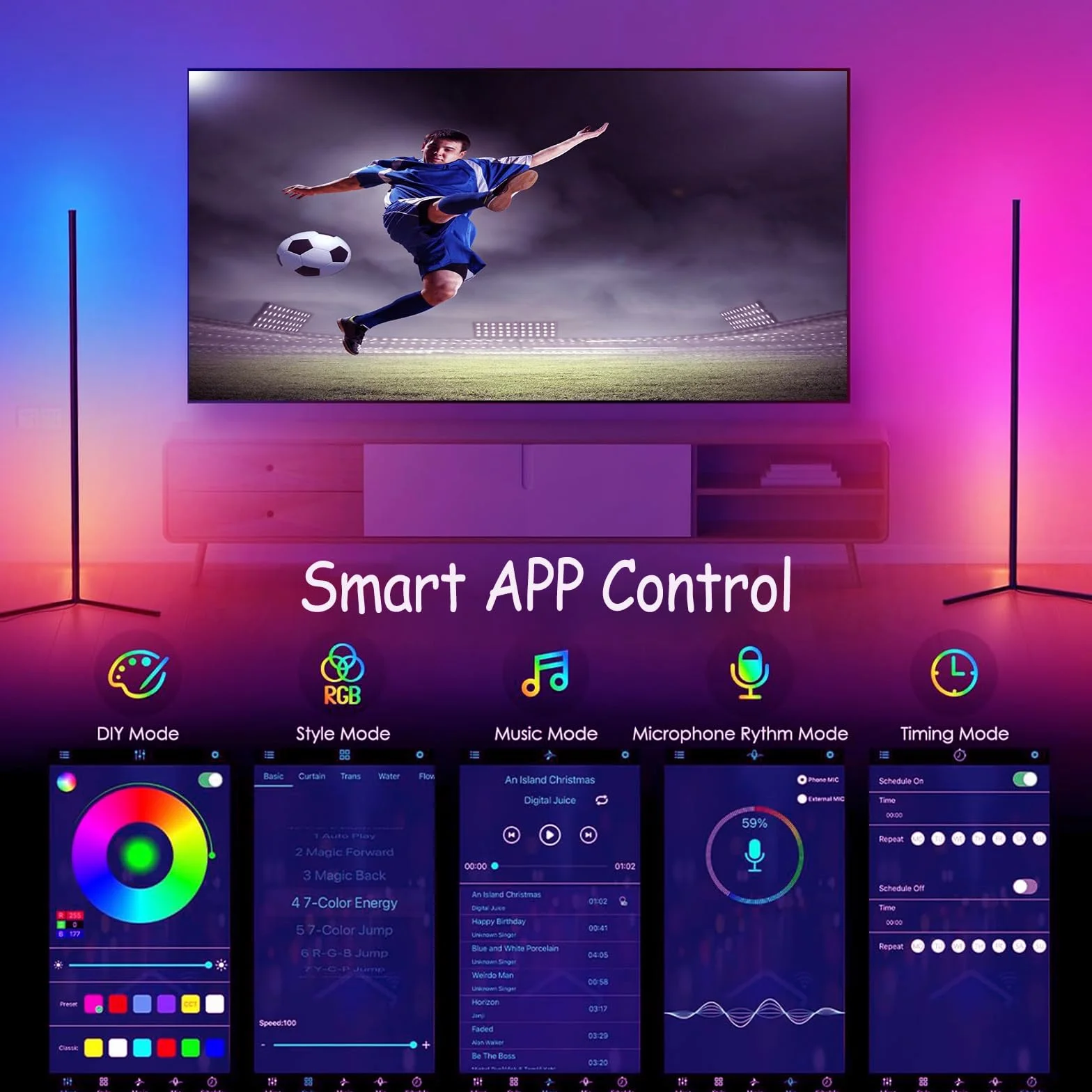 Lampada da Terra LED,155CM, RGB Piantana Dimmerabile con APP e Telecomando, Musica Sincronizzazione, Smart Lampade da Terra Salotto, Piantana LED per Soggiornoe Camera da Letto