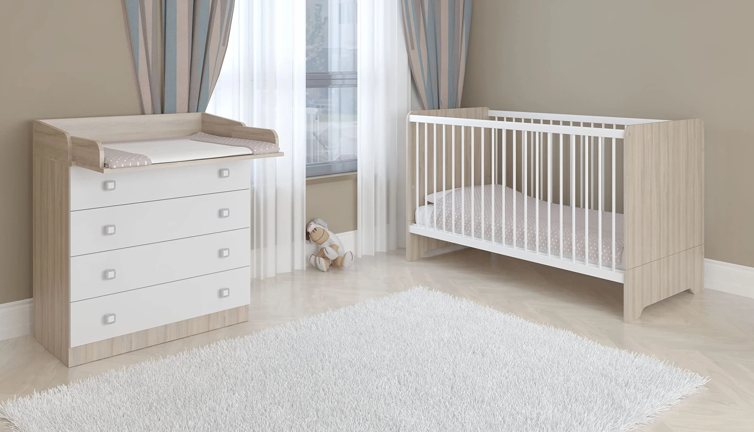 Fasciatoio in legno laminato con 4 cassetti LAP 80,4x91,7x48 cm bianco