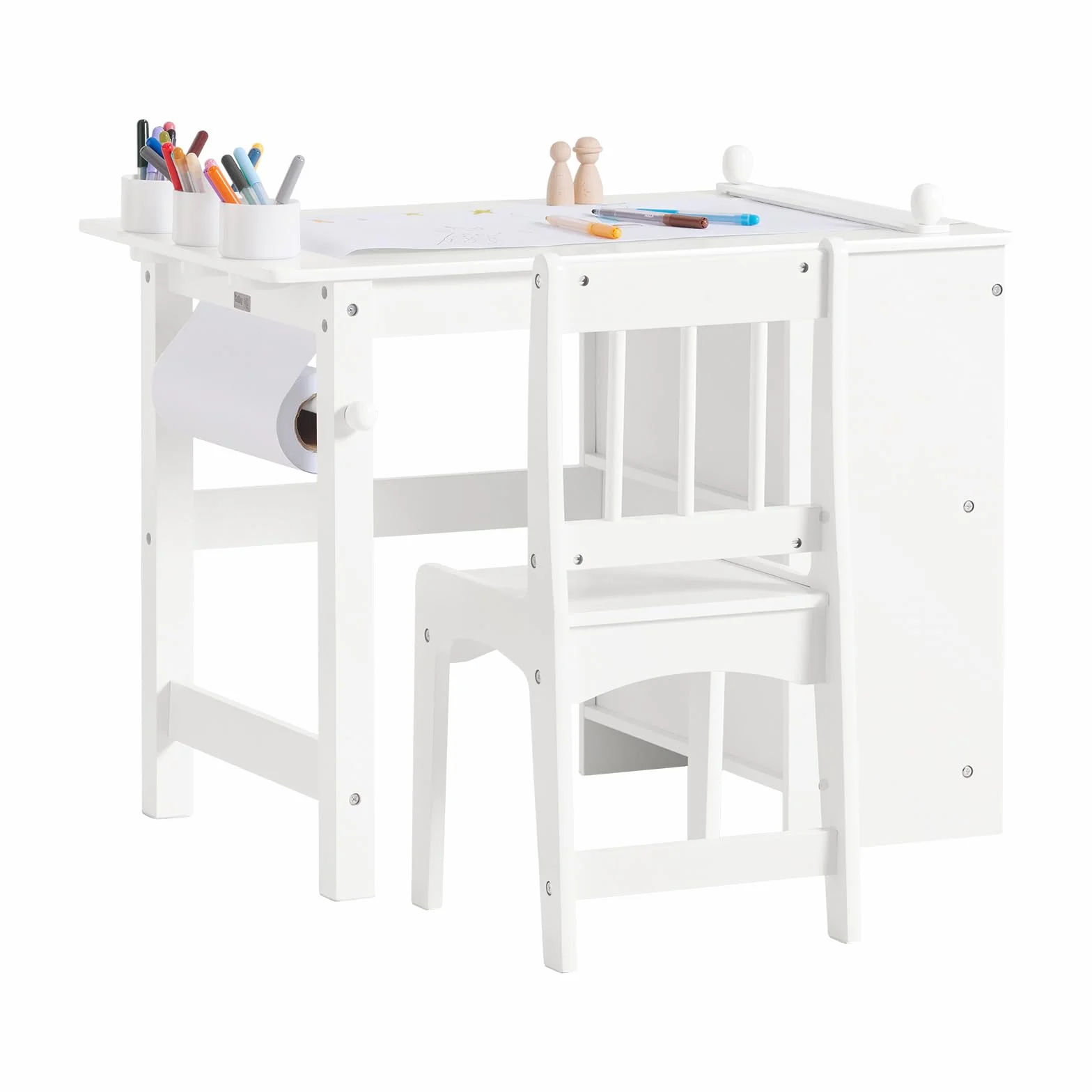 SoBuy KMB60-W Tavolino Bambini Set Tavolo e Sedie Multiattività 2 Ripiani Bianco 80x54x65,5cm
