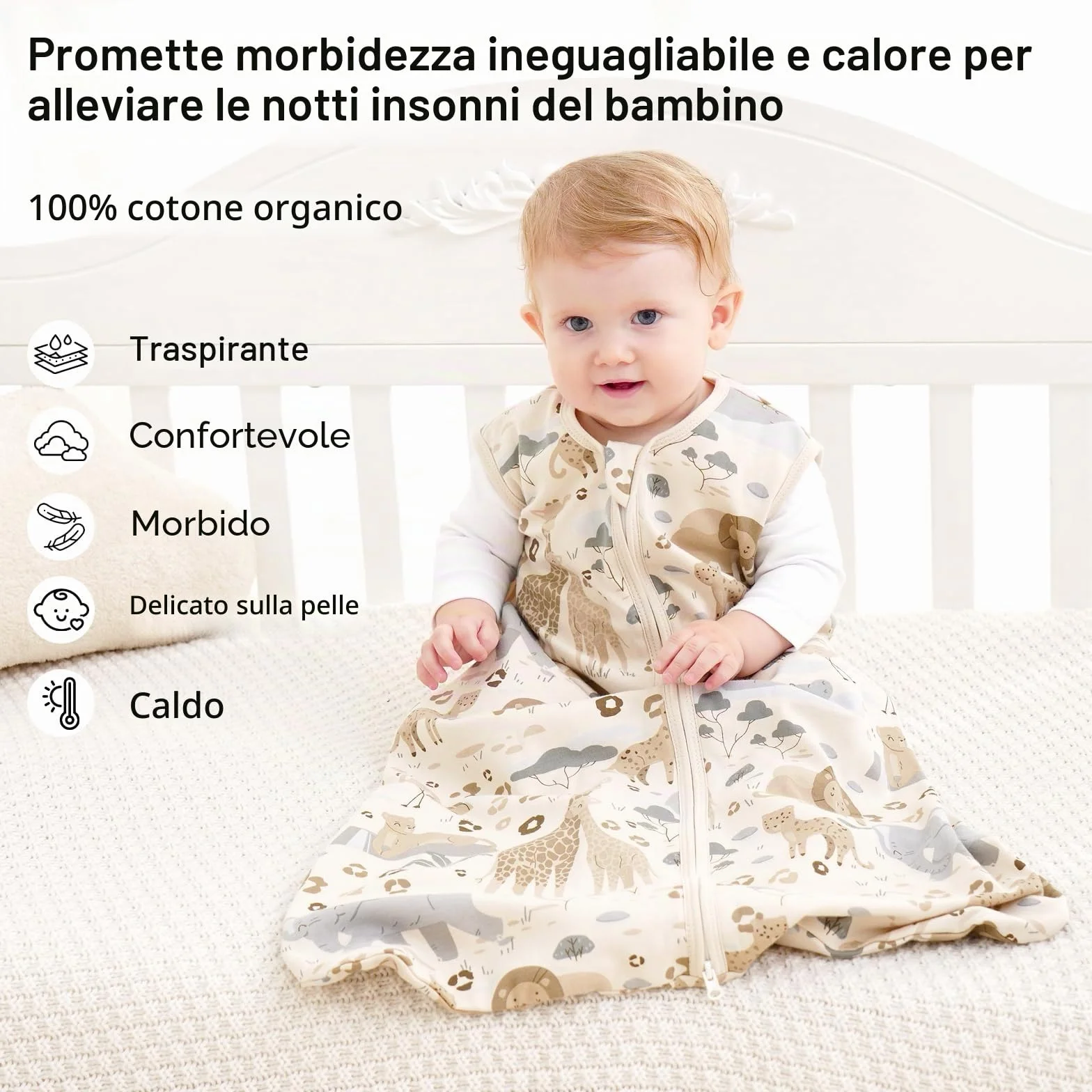Unnivoll Sacco Nanna Estivo 0-6 Mesi 0.5 Tog 100% Cotone Neonato