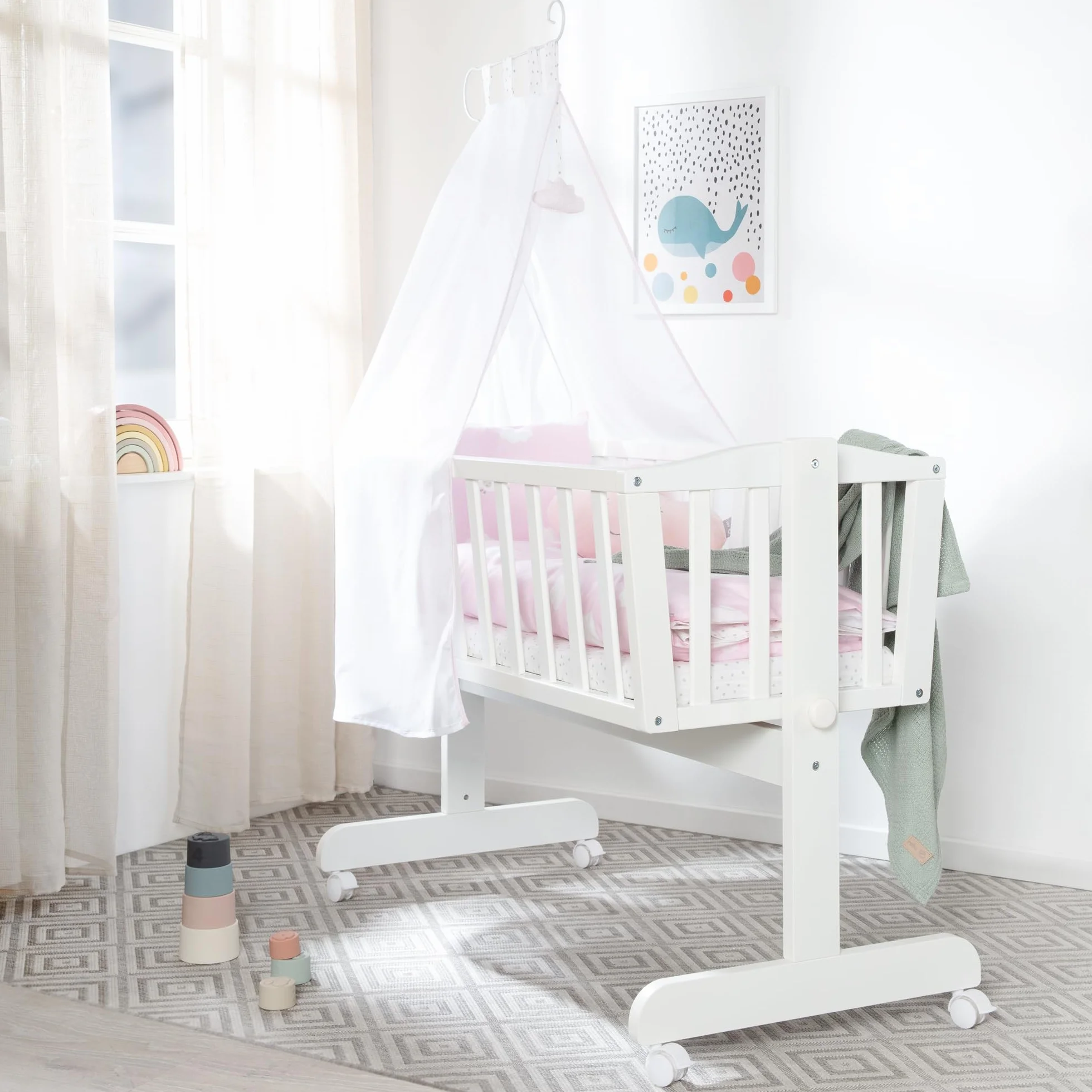 Kleine Wolke Culla e Lettino Design a Nuvola 40 x 90 cm Legno Bianco/Rosa