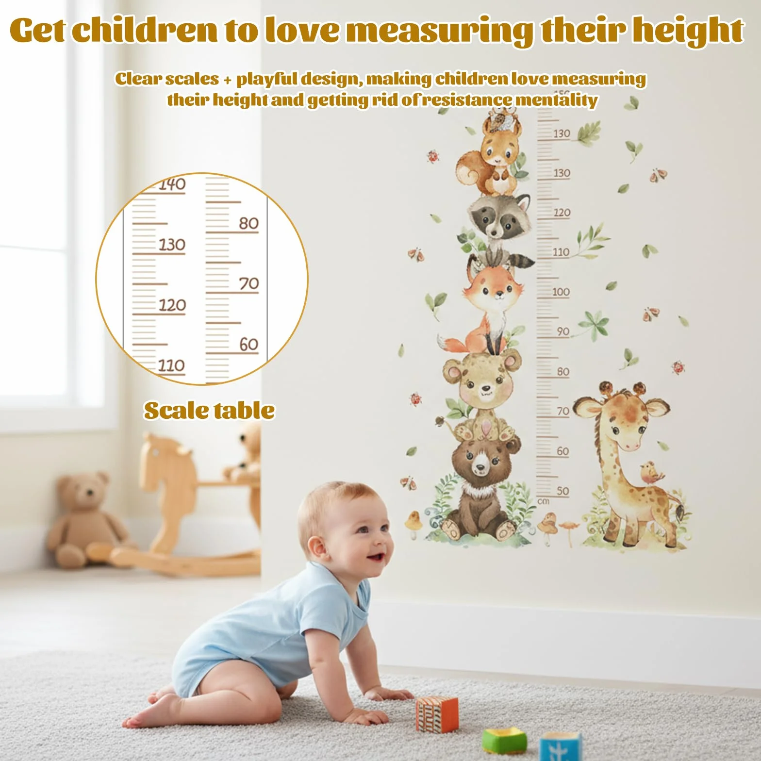 Metro Bambini Parete Adesivi Murali Animali Foresta Tabella Altezza 50-150 cm Decorazione Cameretta