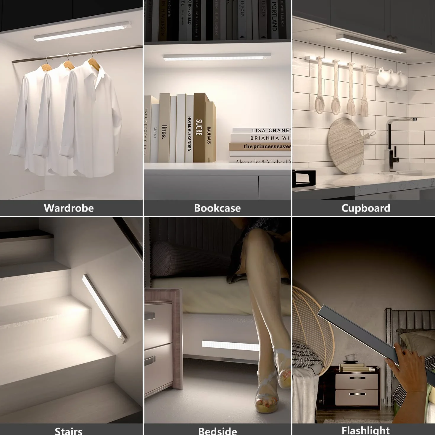 OUILA Luce Led Sottopensile Cucina 43cm, 2PCS 2500mAh, 4 Modalità con Sensore Movimento,5000K, Luce Armadio Led con Sensore per Armadio Scale Corridoio Garage Letto
