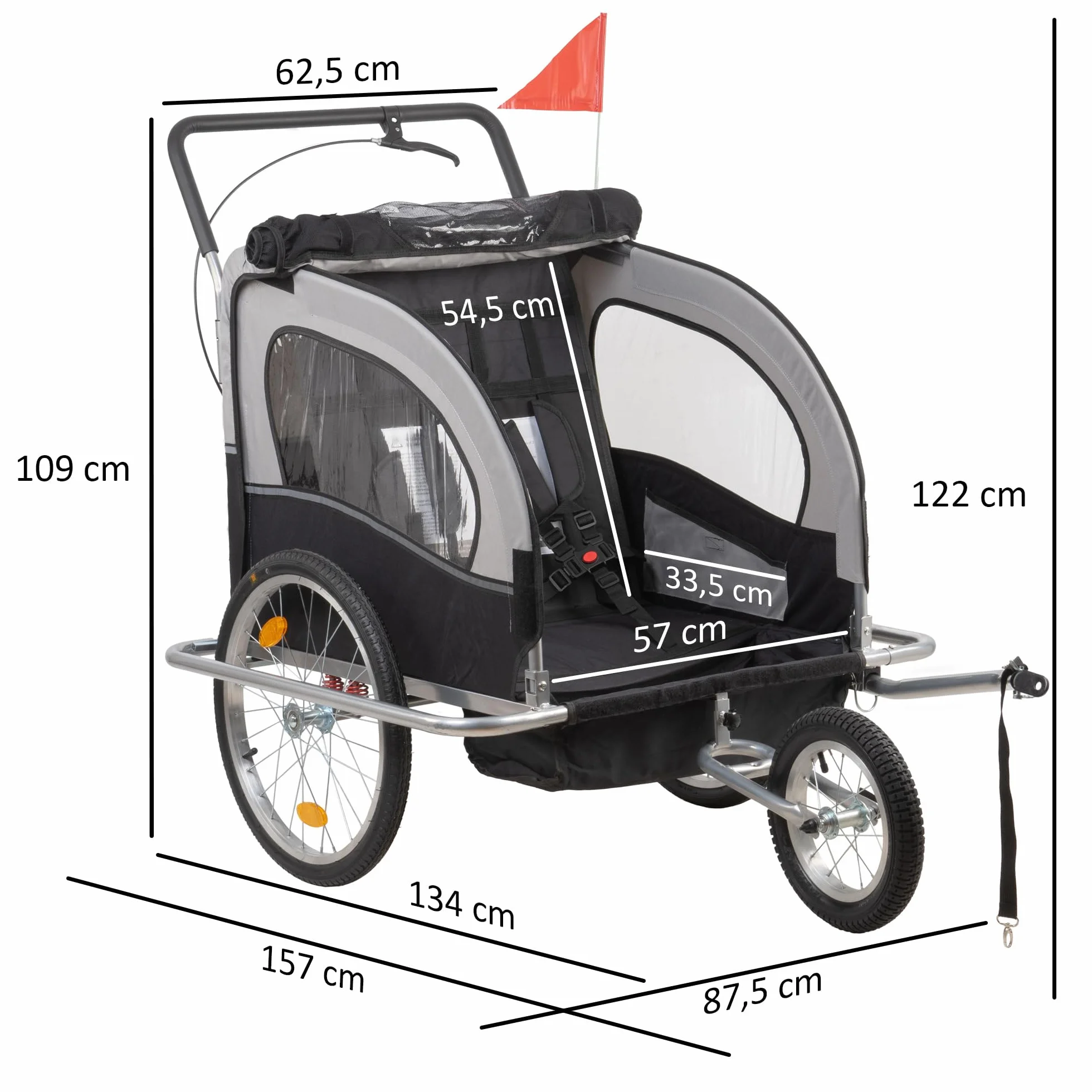 Rimorchio per bicicletta per 2 bambini 2 in 1 con funzione jogger carrello trasporto passeggino