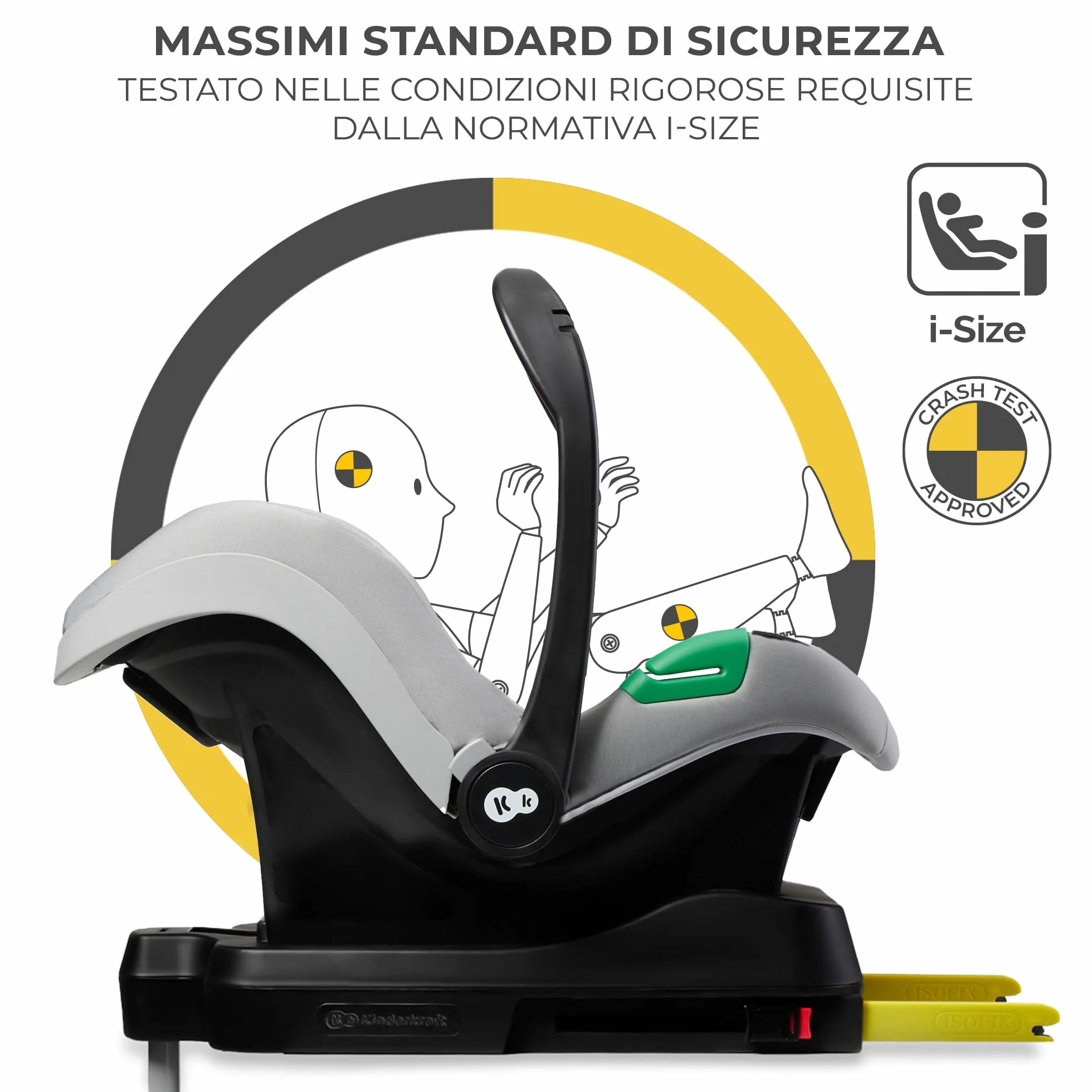 Kinderkraft 4 in 1 Trio Passeggino Neonati con Ovetto I-SIZE 40-75 cm, Base ISOFIX, Travel System, UPF50+, Grigio