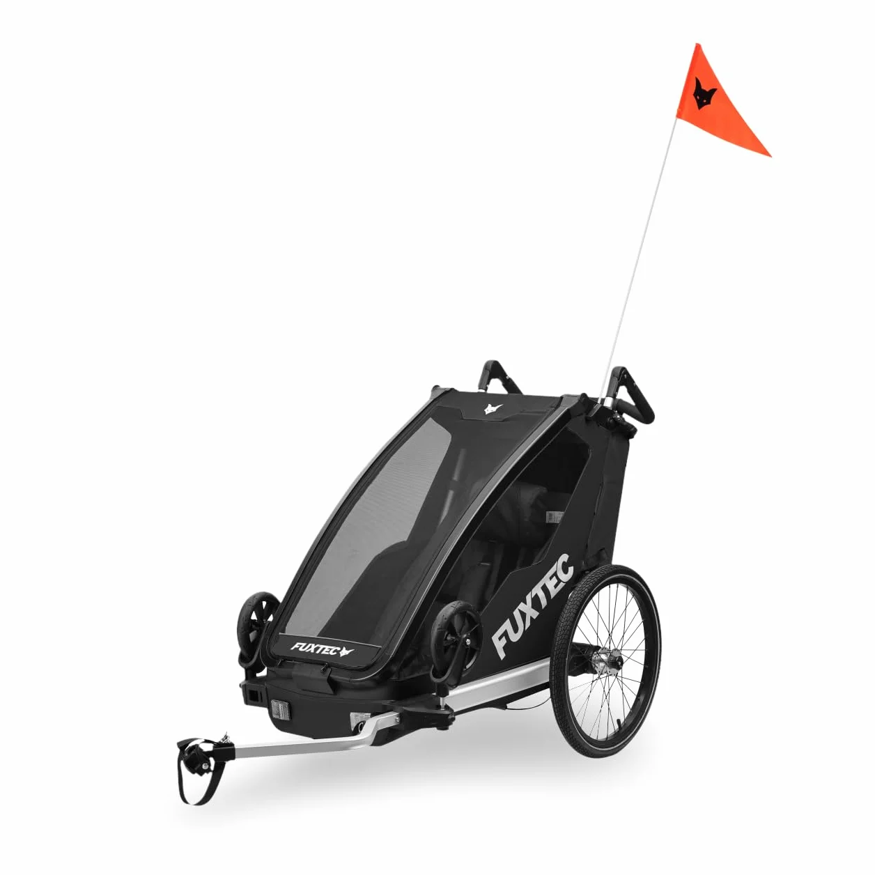 FUXTEC Rimorchio per Bici FX-FA1S Carrello 1 Posto Bambini Pieghevole Parasole Parapioggia Cintura Sicurezza