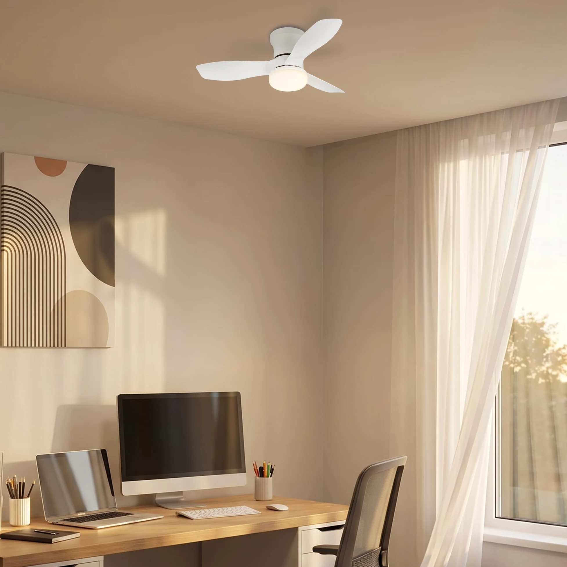 BRILONER - Ventilatore da soffitto con luce LED, telecomando, motore DC silenzioso con 3 velocità, CCT e luminosità regolabile, pale rimovibili, lampadario ventilatore da soffitto, 60 cm, bianco