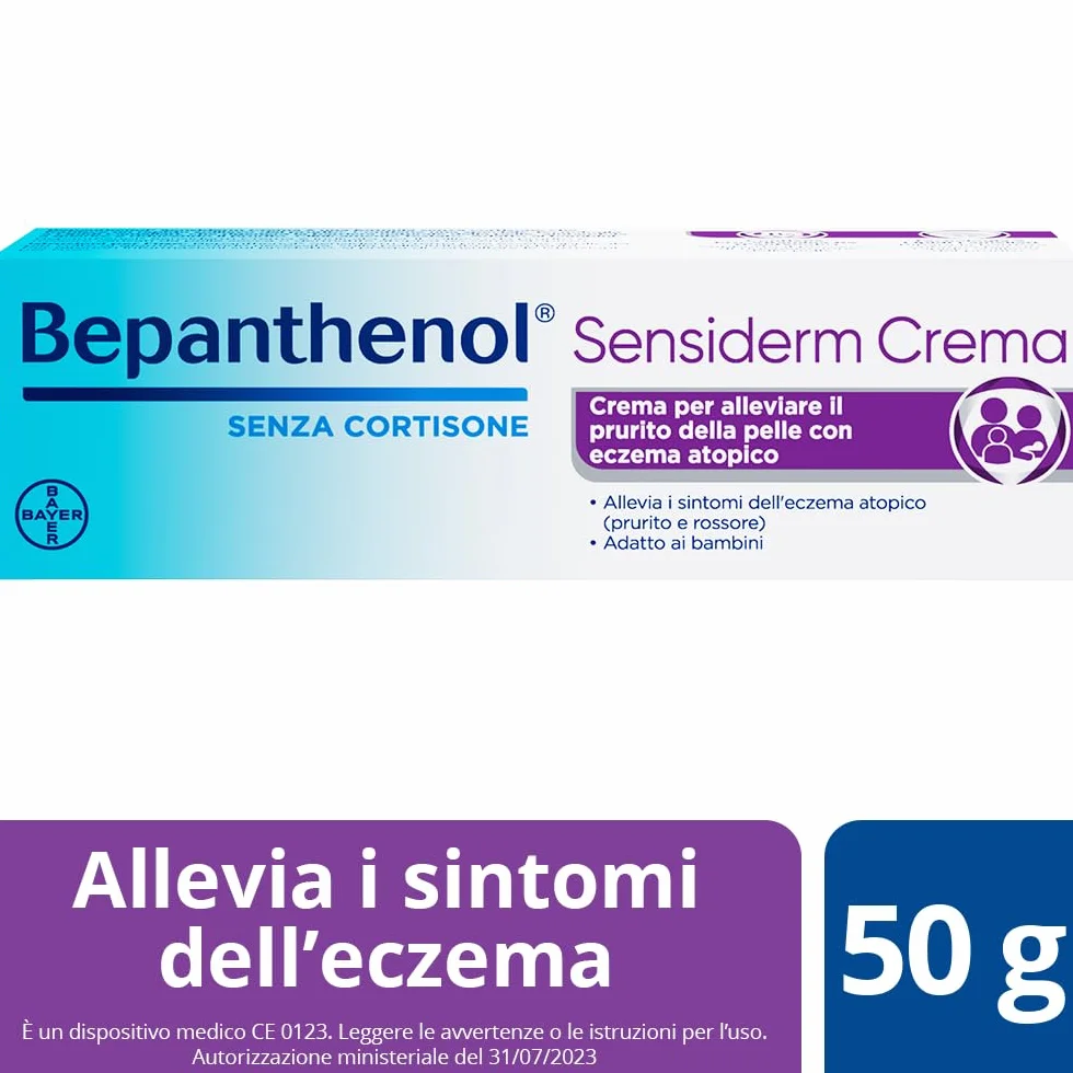 Bepanthenol Sensiderm Crema Idratante Corpo Viso e Mani, Dermatite Atopica, Eczema, Prurito, 50g