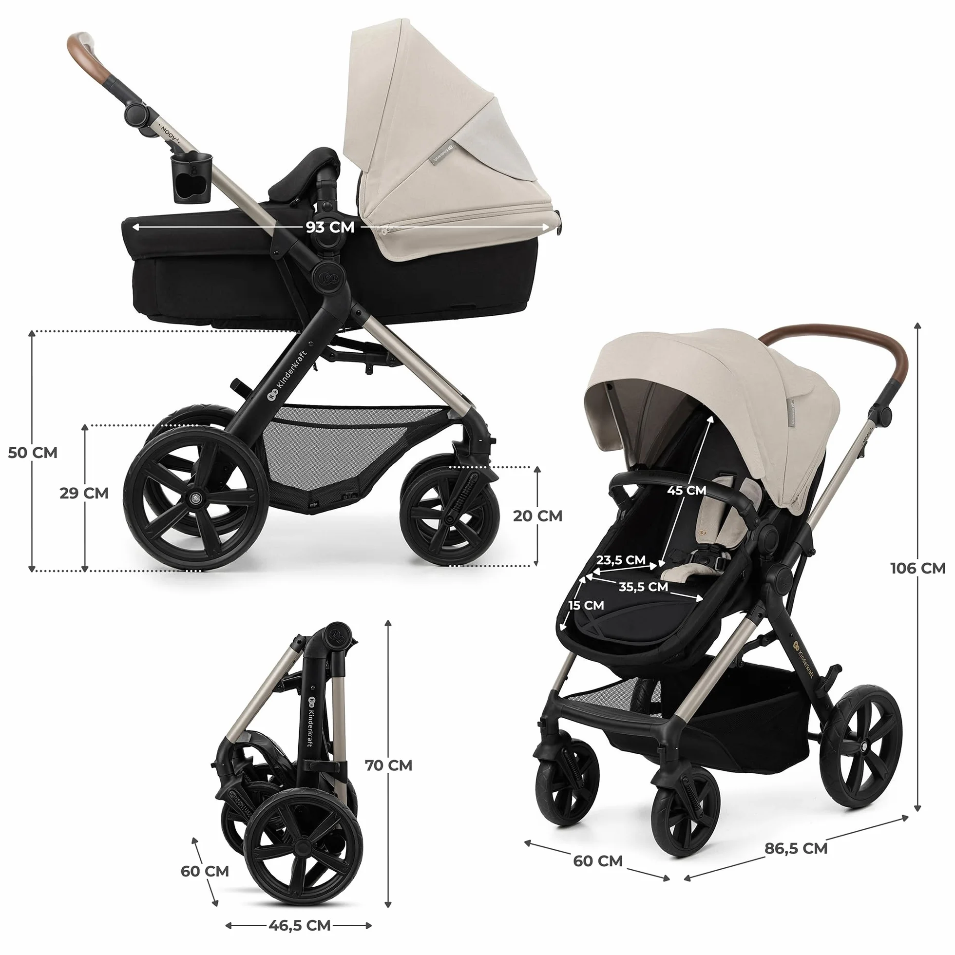 Kinderkraft MOOV 2 passeggino multifunzionale 4 in 1 trio neonato navicella seggiolino auto MINK PRO i-Size Grigio