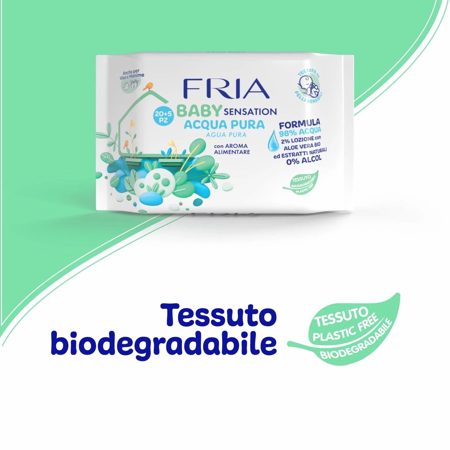 Fria Baby Salviette per Cambio Pannolino 98% Acqua Purificata 20+5 Confezione Pocket