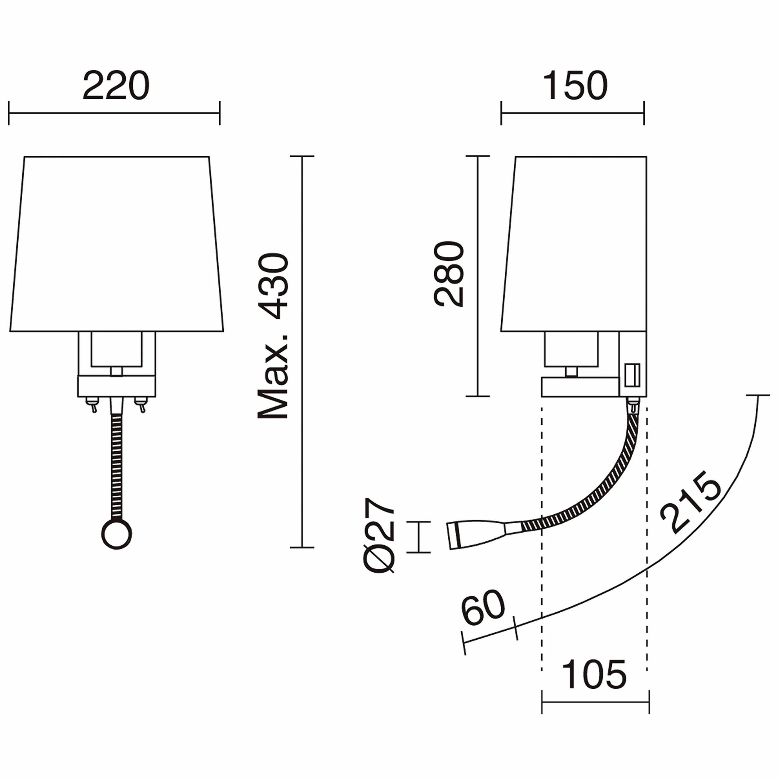 FIRENZE applique camera da letto USB - abat jour da muro - E27 + Led interni IP20 - applique da parete camera da letto - applique camera da letto moderna - lampada da lettura da parete