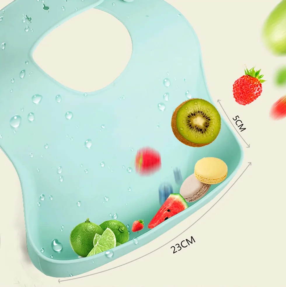 Bavaglino Silicone Impermeabile con Tasca Lavabile per Bambini 6 Mesi-6 Anni