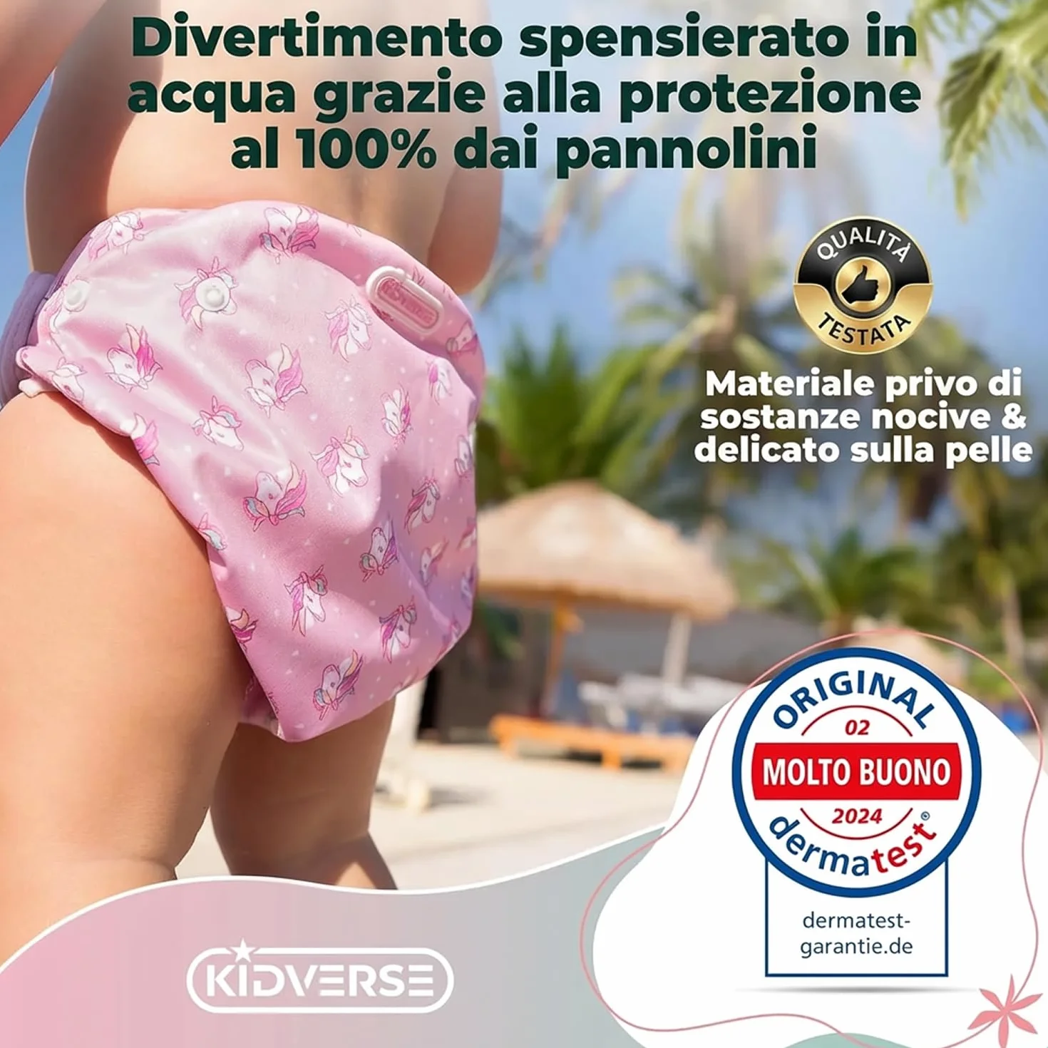 KIDVERSE Pannolini Acquatici Baby Costume da Bagno 0-3 Anni – Pannolino Piscina Neonato Regolabile con Borsa e Rete