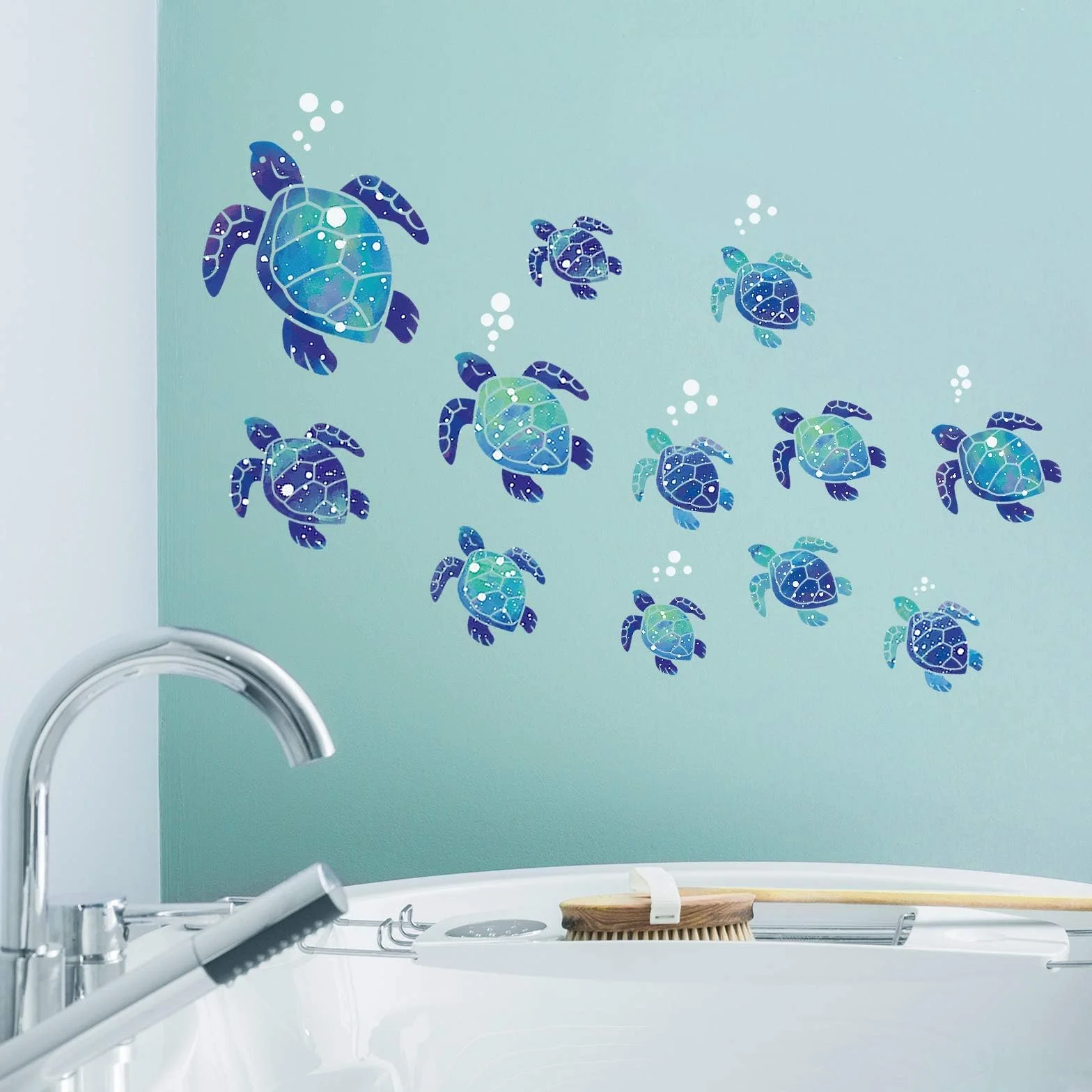 12 Pezzi Adesivi Murali Tartaruga Impermeabili per Bagno Blu Decorativi