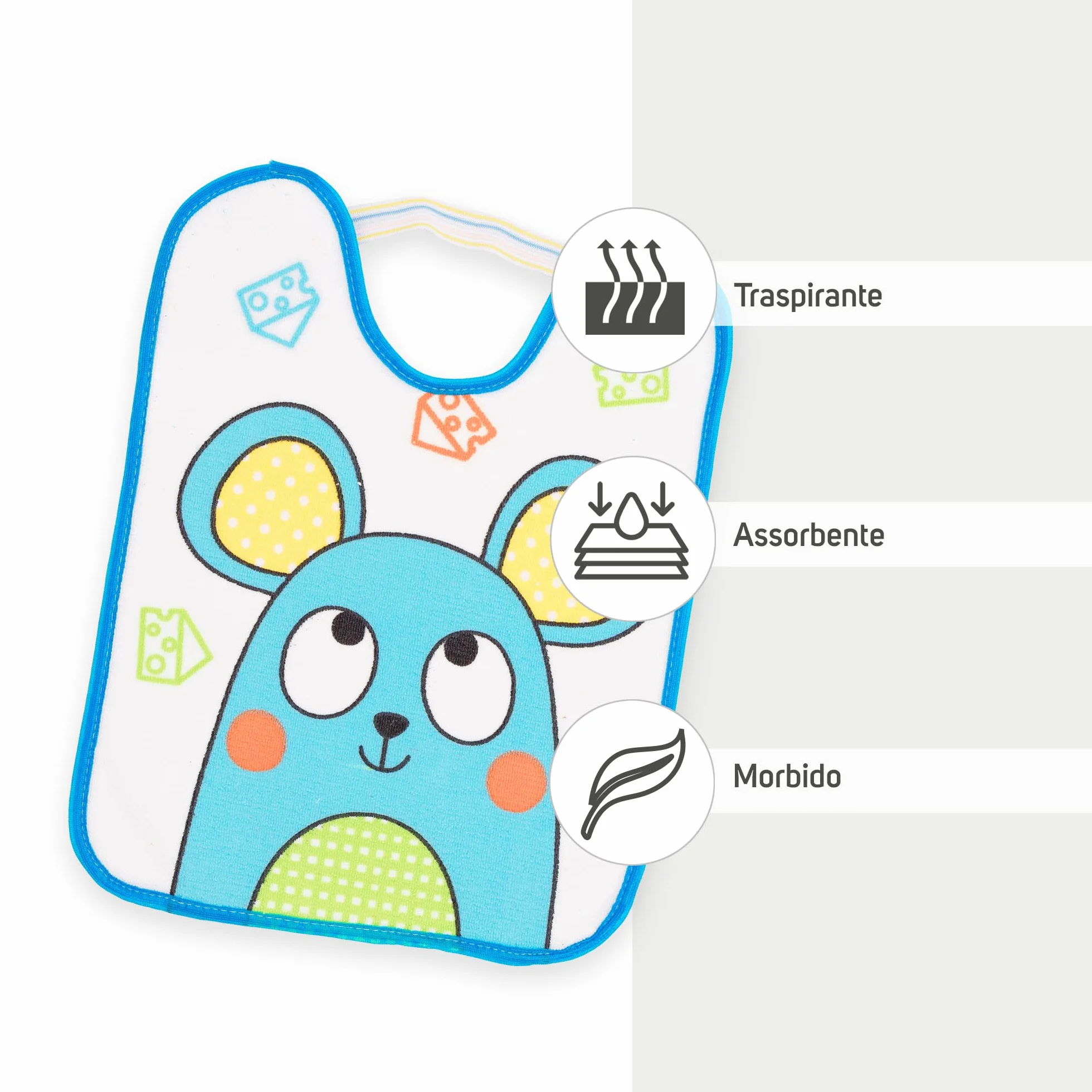 Set di 4 bavaglini per bambini 6-12 mesi microfibra impermeabili 24x31 cm con elastico animali