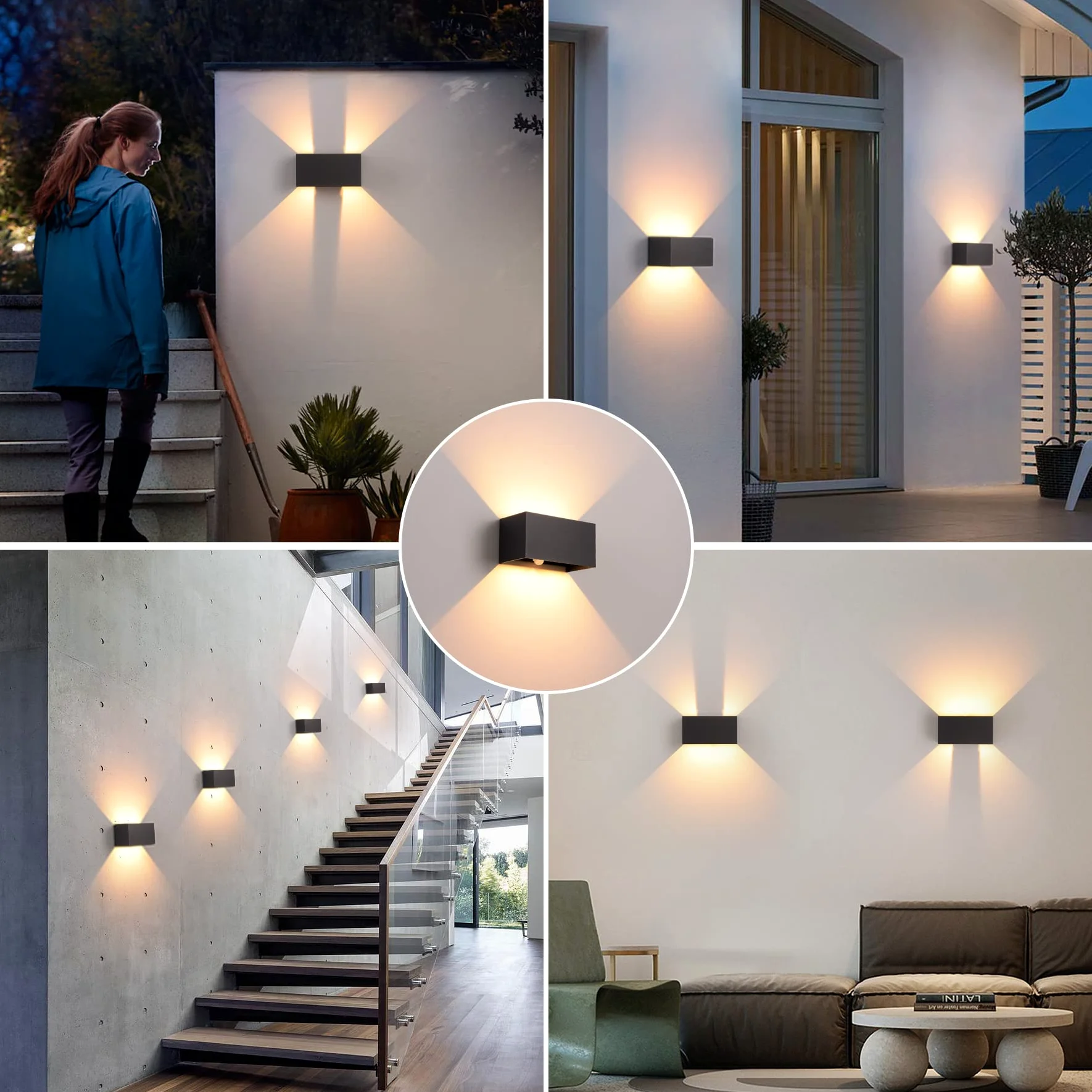 Applique da Parete 24W con Sensore di Movimento LED Moderno Lampada da Parete Esterno Interno Bianco Caldo 3000K Lampade a Muro Angolo del Fascio Regolabile IP65 Impermeabile Aplique Nero in Alluminio
