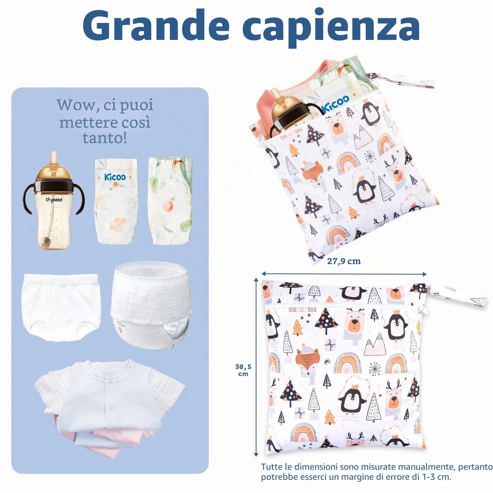 Wetbag per asilo borsa pannolini bagnata asciutta con chiusura lampo 3 pezzi