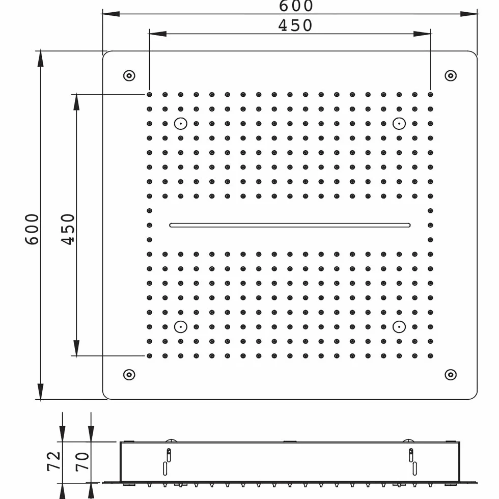 Soffione Doccia LED a Soffitto Installazione Da Incasso Con Cascata Acciaio Inox Quadro