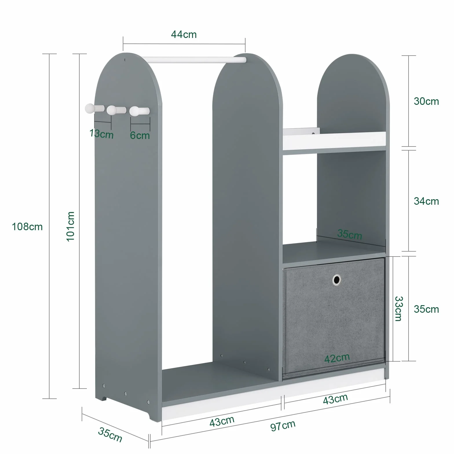 SoBuy Armadio Bambini 3 Scomparti Contenitore Tessuto Ganci Laterali Guardaroba Grigio 97x35x108 KMB40-HG