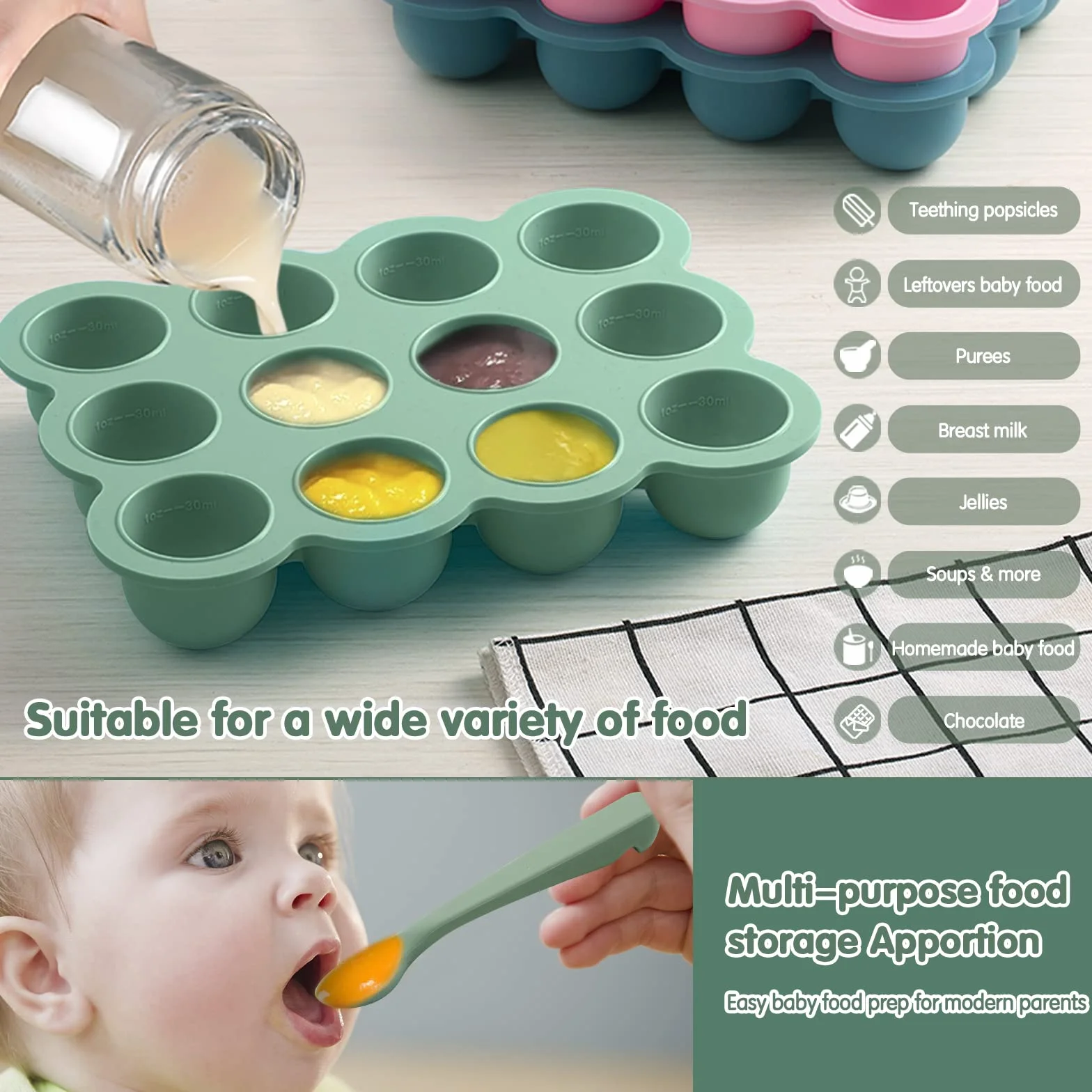 Contenitore per alimenti in silicone per bambini, 12x45 ml, senza BPA, con coperchio
