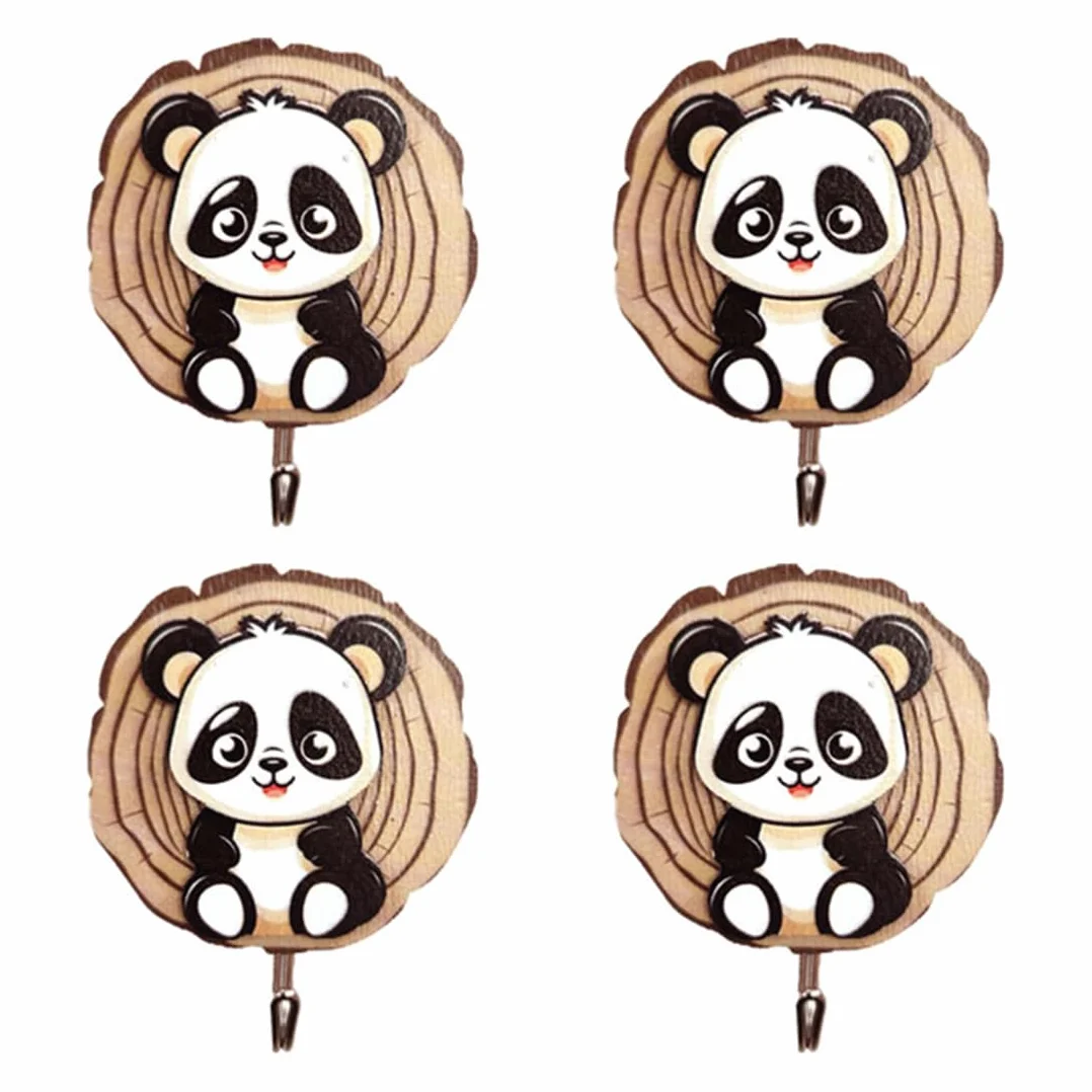 Ganci Autoadesivi per Bambini Panda, Appendini da Parete per Animali, Cappelli, Cucina e Bagno 4 Pezzi