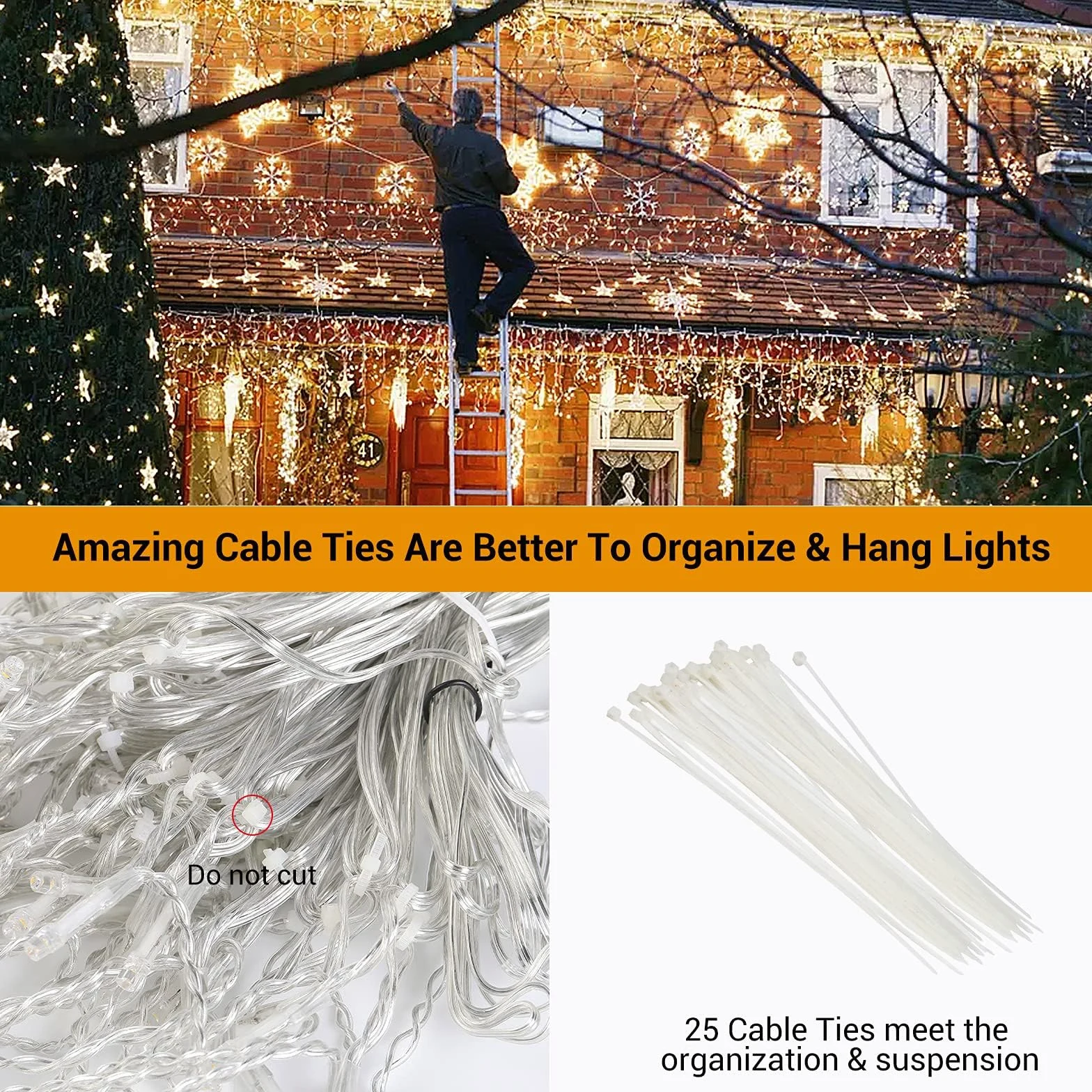 GlobaLink Tenda Luminosa Esterno 10M 400LED, Catena Luminosa Esterno IP44 Impermeabile, Luci Natale Esterno Luci Cascata 8 Modalità Luce per Natale, Gronda, Patio, Giardino, Matrimonio con 25 Flange