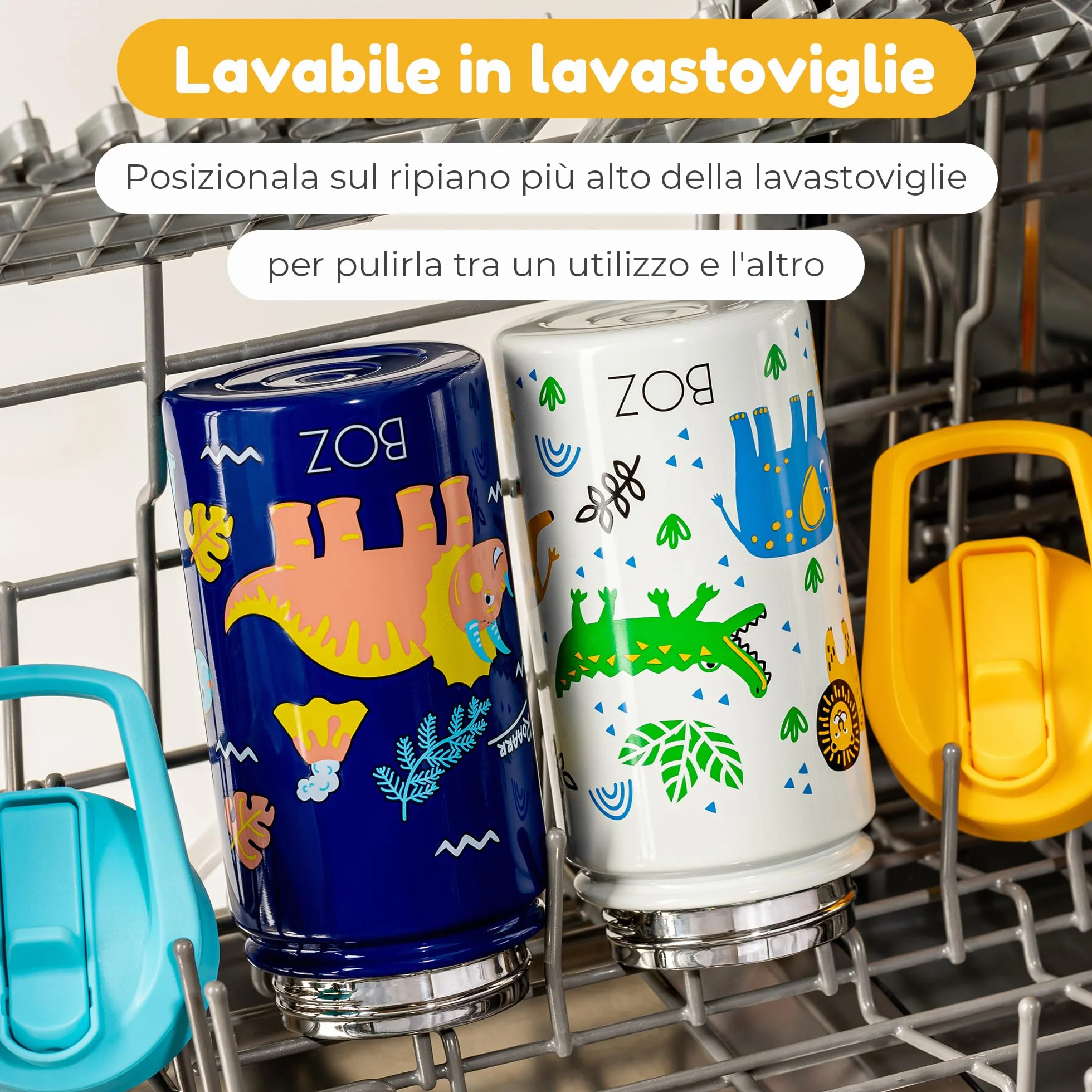 Borraccia Bambini con Cannuccia 400 ml BOZ, Termica, Lavabile in Lavastoviglie, BPA Free, Antigraffio