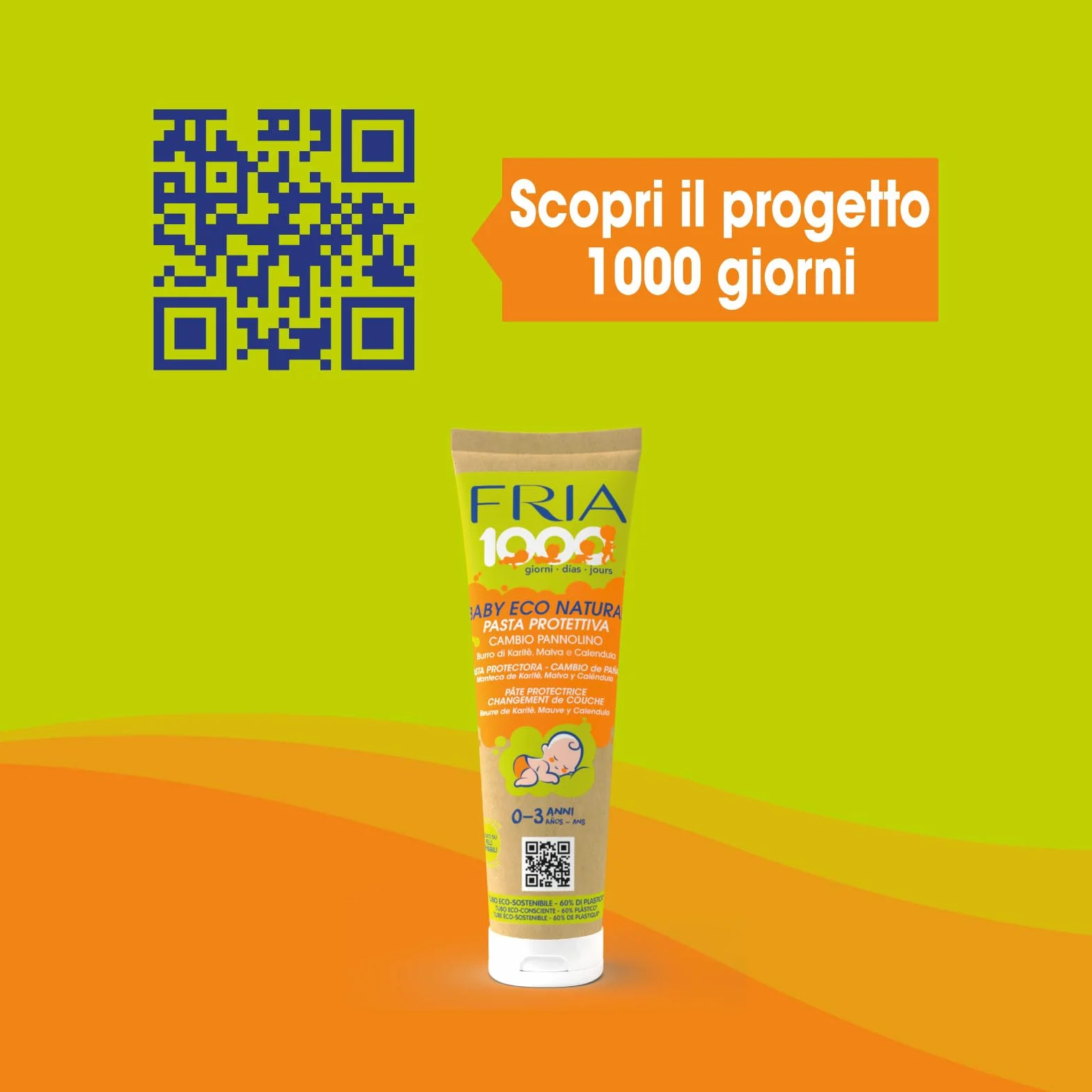 Fria 1000Giorni Crema Cambio Pannolino Protettiva Baby Eco Natural, Pasta Lenitiva con Ossido di Zinco e Calendula, 100ml