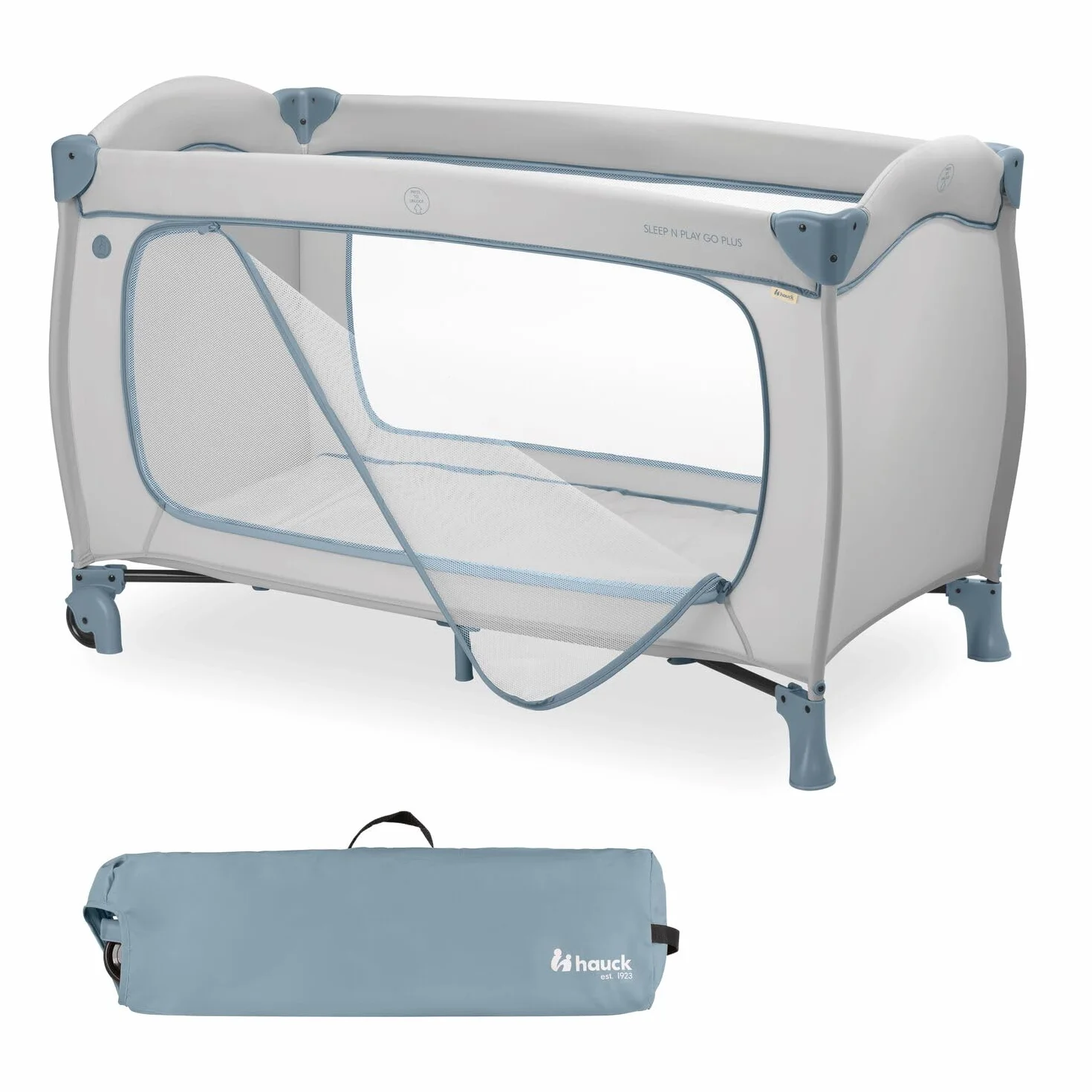 Hauck Sleep N Play Go Plus Łóżeczko Składane 120x60 do 15kg z Kołami - Dusty Blue