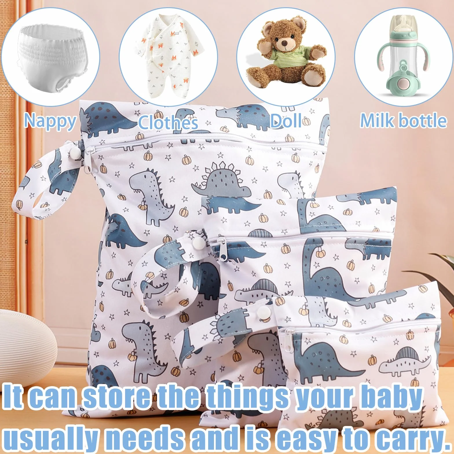 Wetbag Pannolini Riutilizzabile 3 Pezzi Borsa Lavabile con Cerniera per Bambini Viaggi