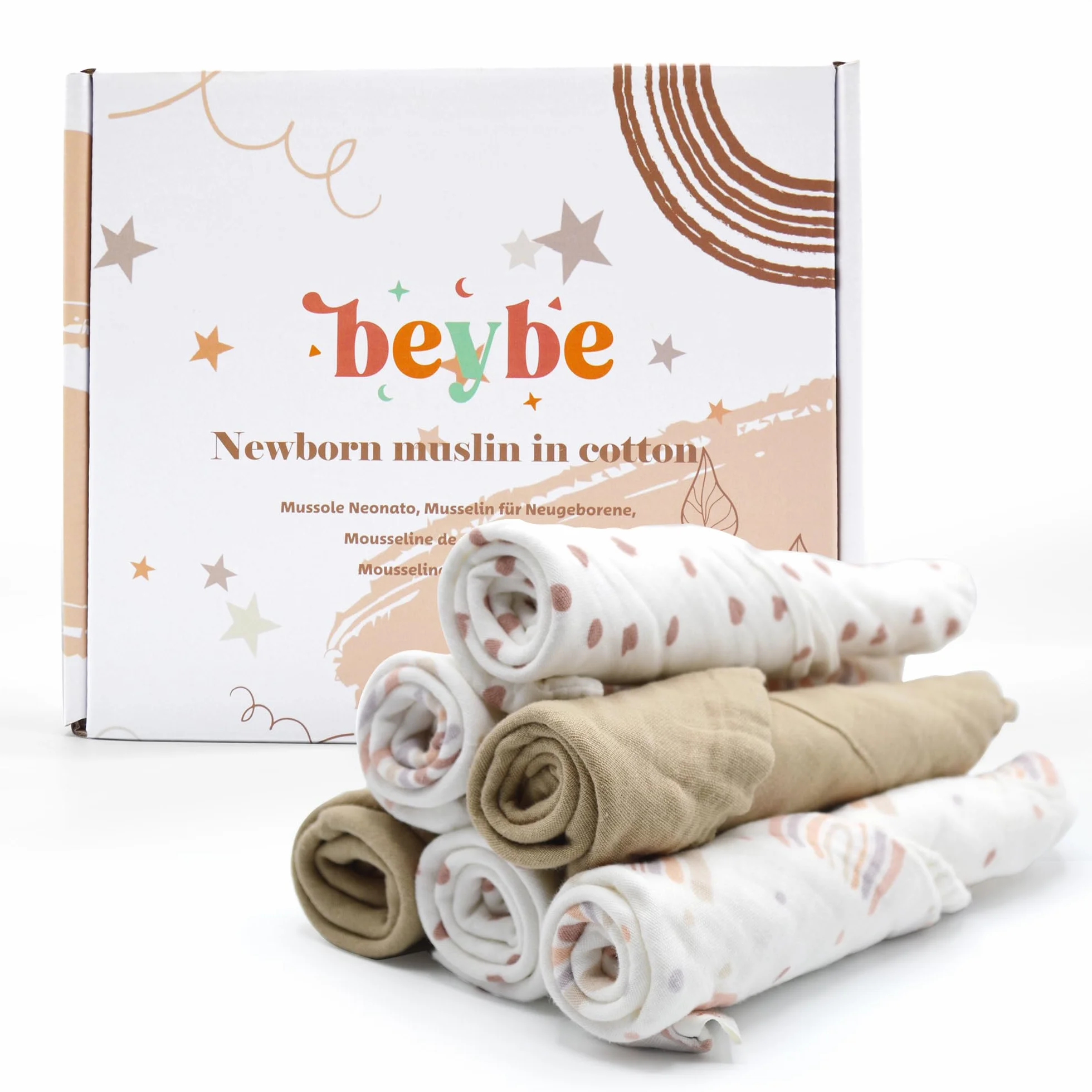 Set 6 quadrotti cotone neonato 30x30 cm Super soffici Beige