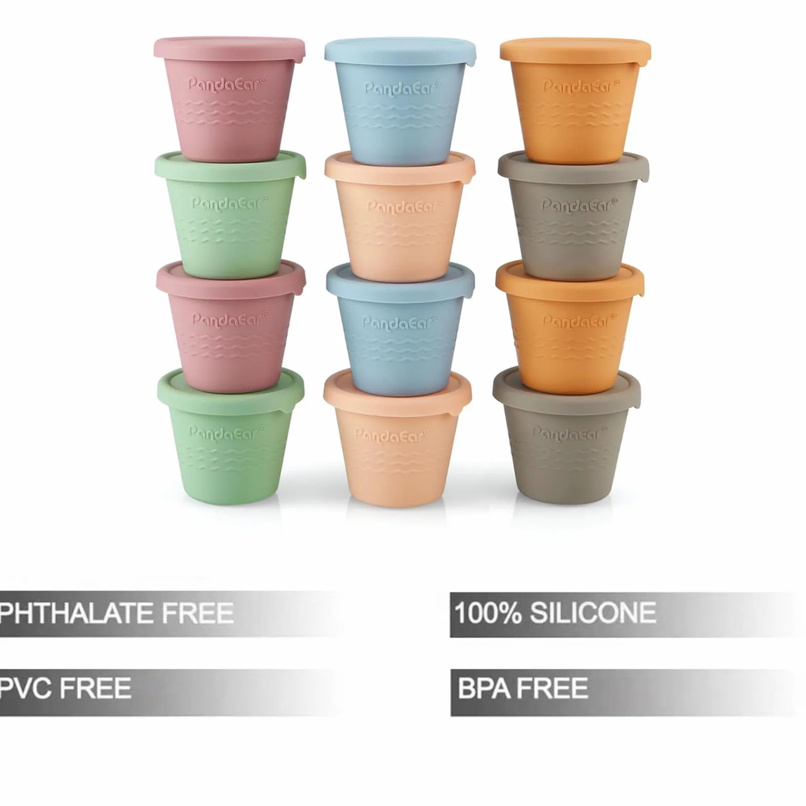 PandaEar 12 Contenitori per Alimenti per Bambini in Silicone 120 ML Riutilizzabili con Coperchi Ermetici