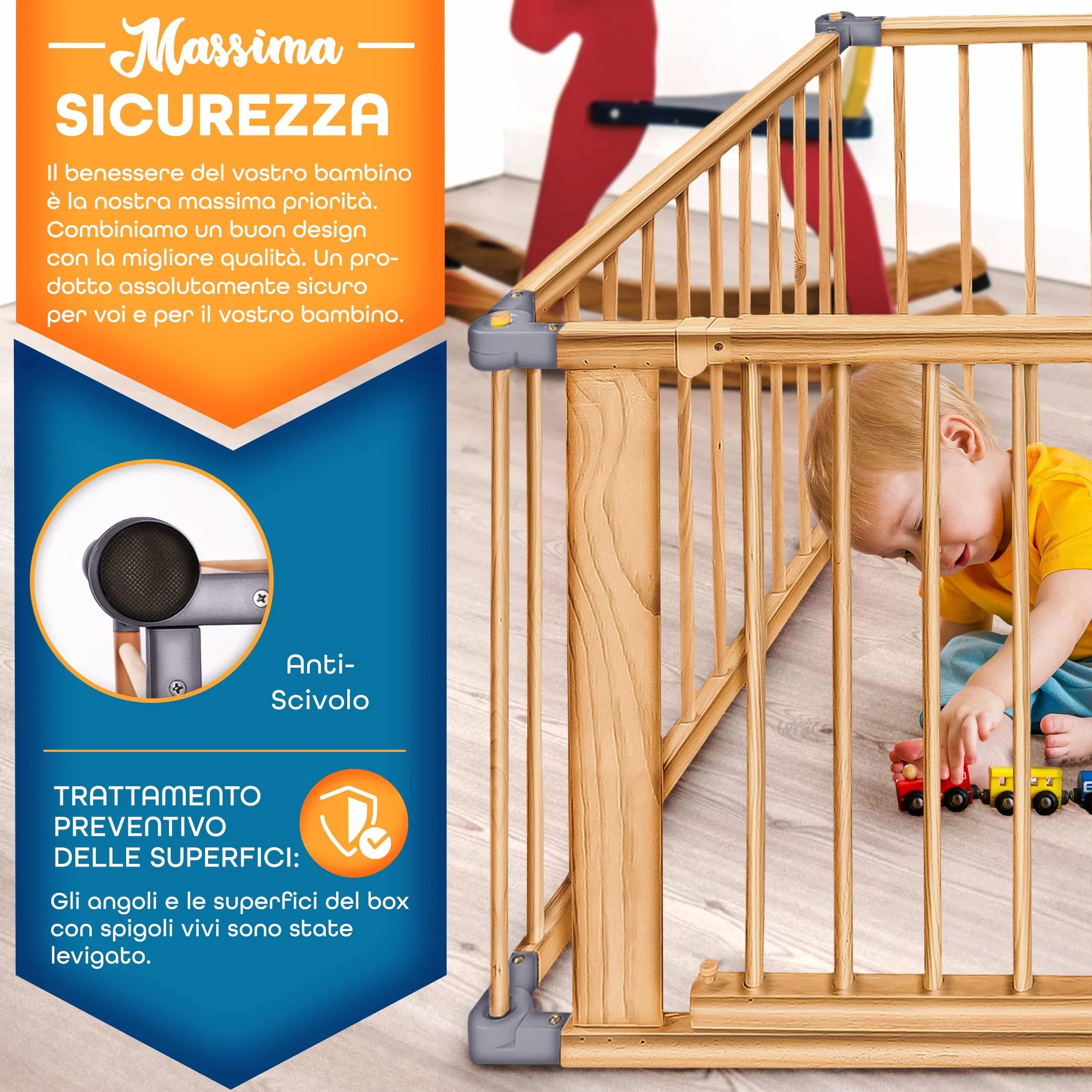 KIDUKU® XXL Box per Bambini Barriera di Sicurezza 7,2 m Pieghevole con Porta 8 Elementi Grigio