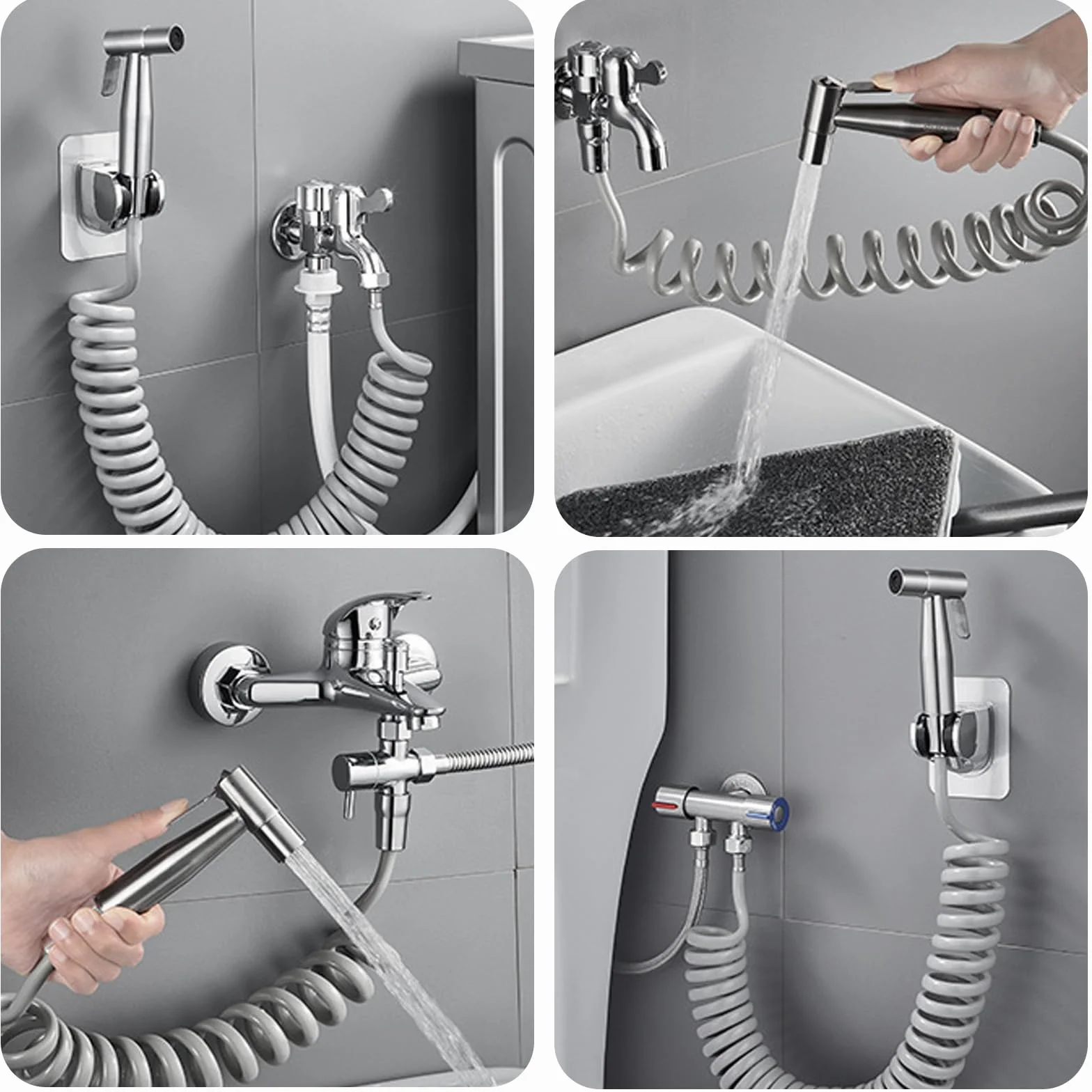 Bidet doccetta a mano in acciaio inox spruzzatore WC kit con erogatore tubo gancio