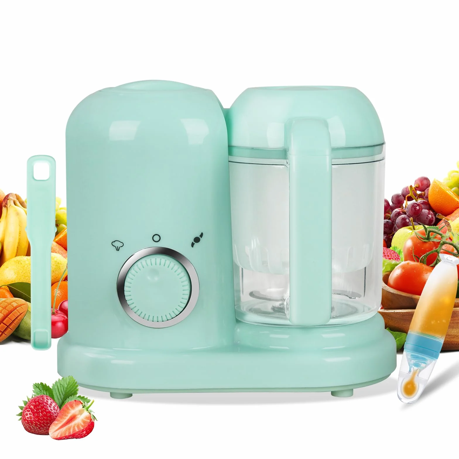 Robot multifunzione 4 in 1 per alimenti bambini, vaporizzatore, frullatore, scongelatore, riscaldatore (Verde)
