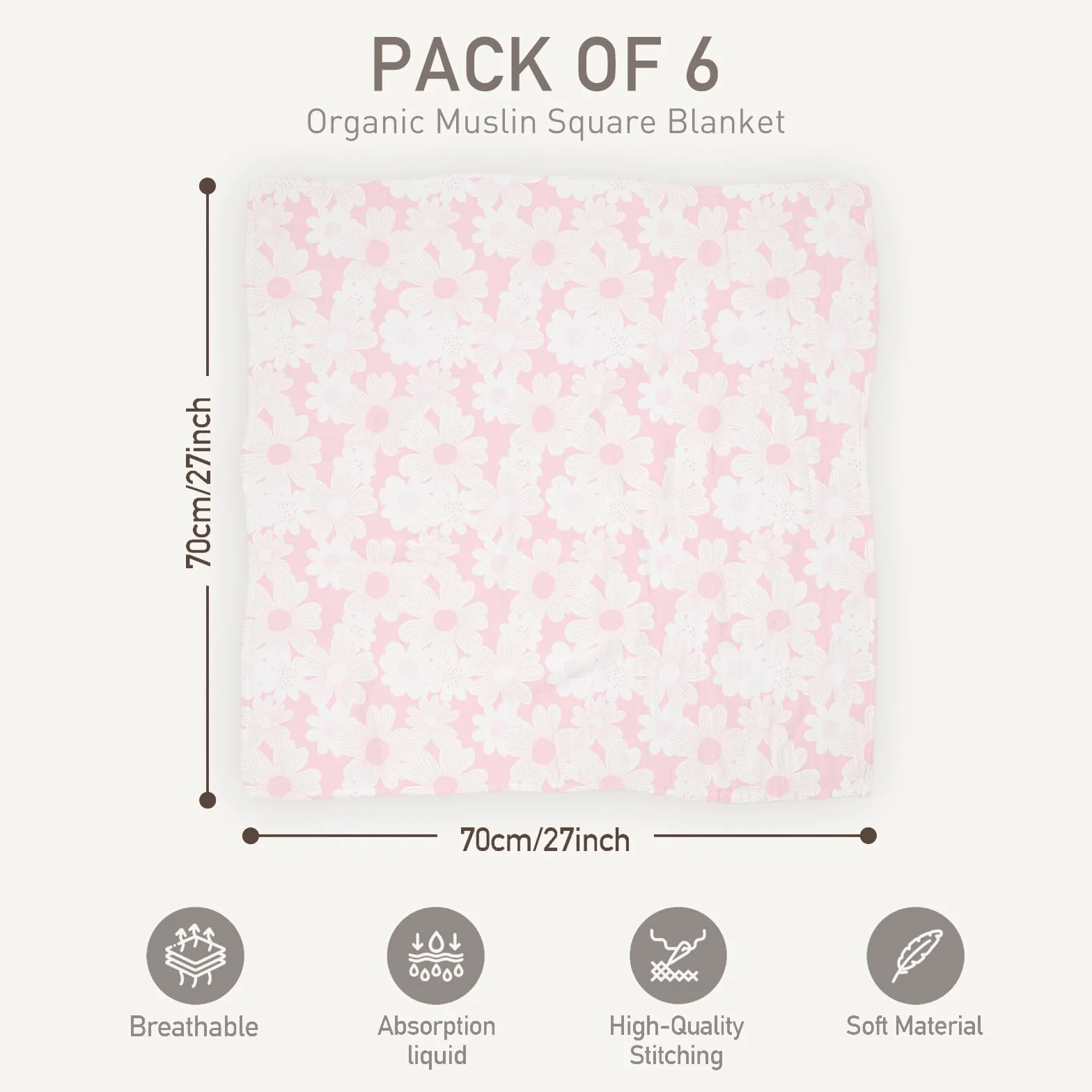 Set di 6 bavaglini in mussola per neonati 70 x 70 cm cotone assorbente traspirante