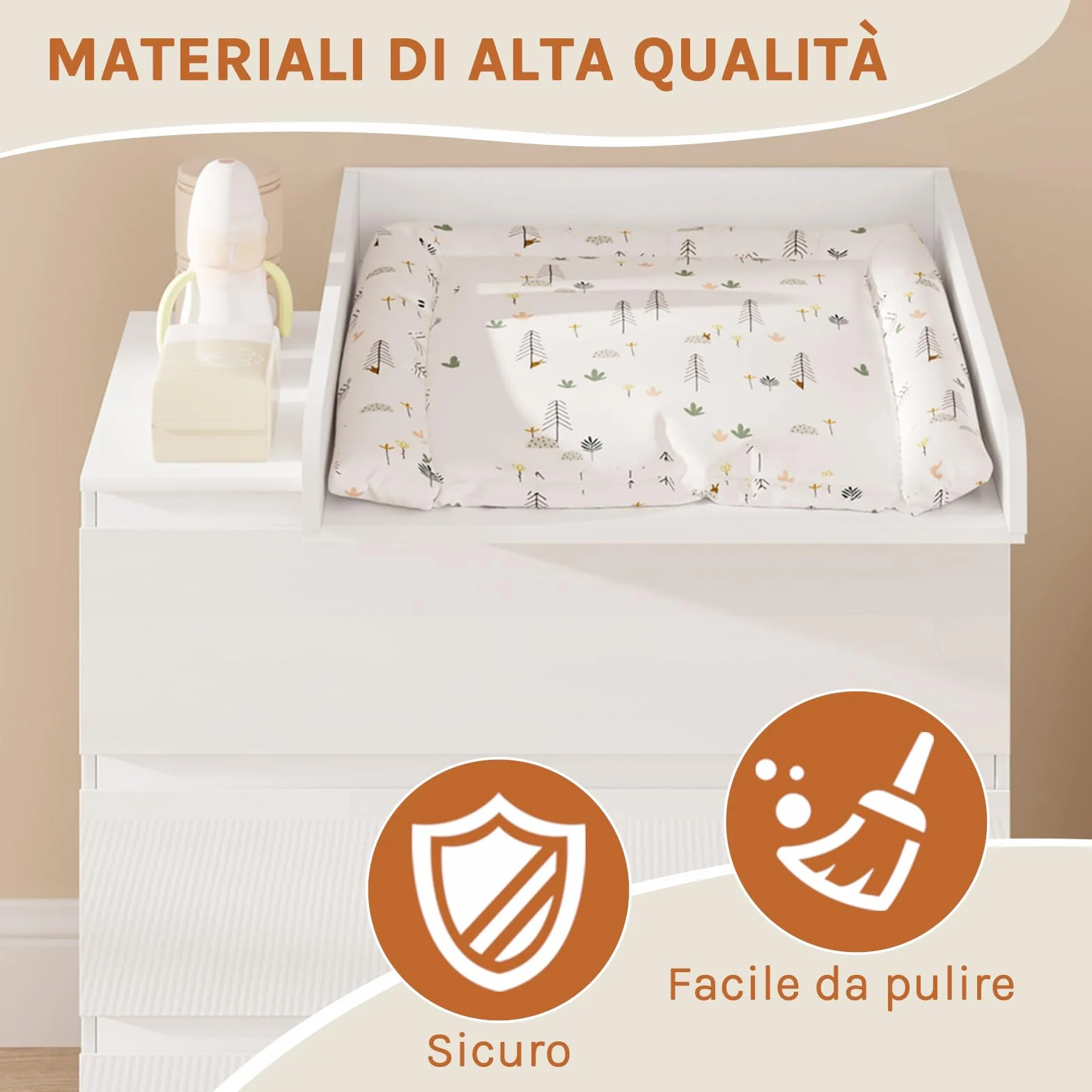 WOLTU Fasciatoio 60x80x10 cm MDF Bianco Piano Regolabile 46,5-50 cm