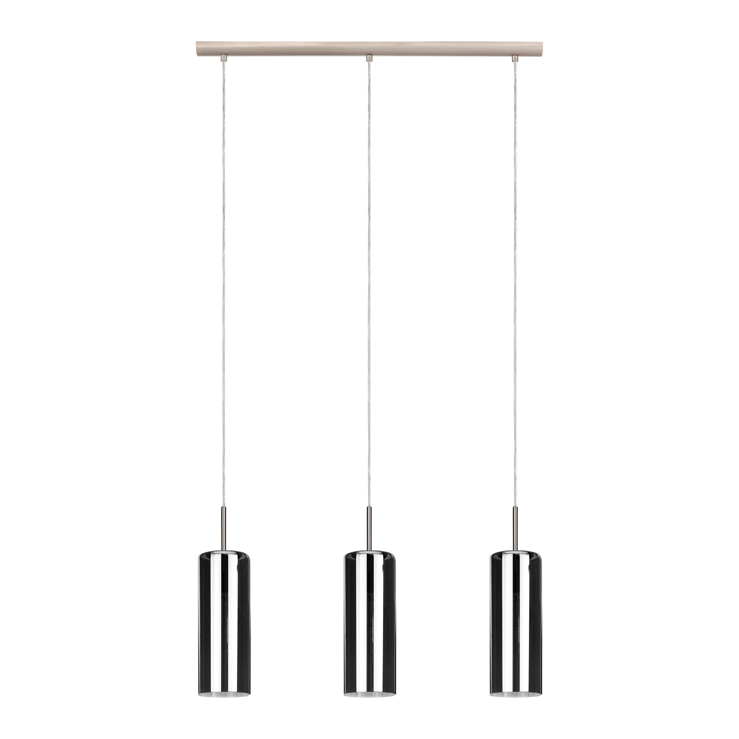 Eglo lampada a sospensione Selvino, illuminazione a sospensione per tavolo | da pranzo in vetro fumé, 3 fiamme, struttura in vetro nero e acciaio argento, attacco E27