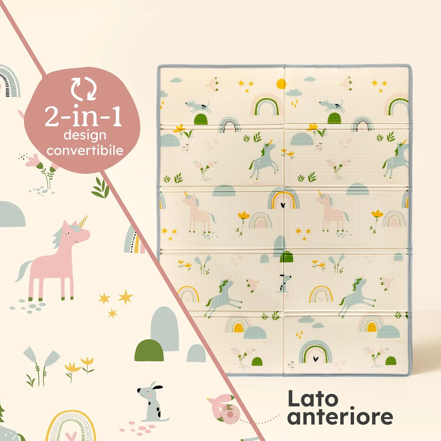 Tappeto Gioco Bambini Pieghevole Impermeabile 120x150x1cm - Arcobaleno