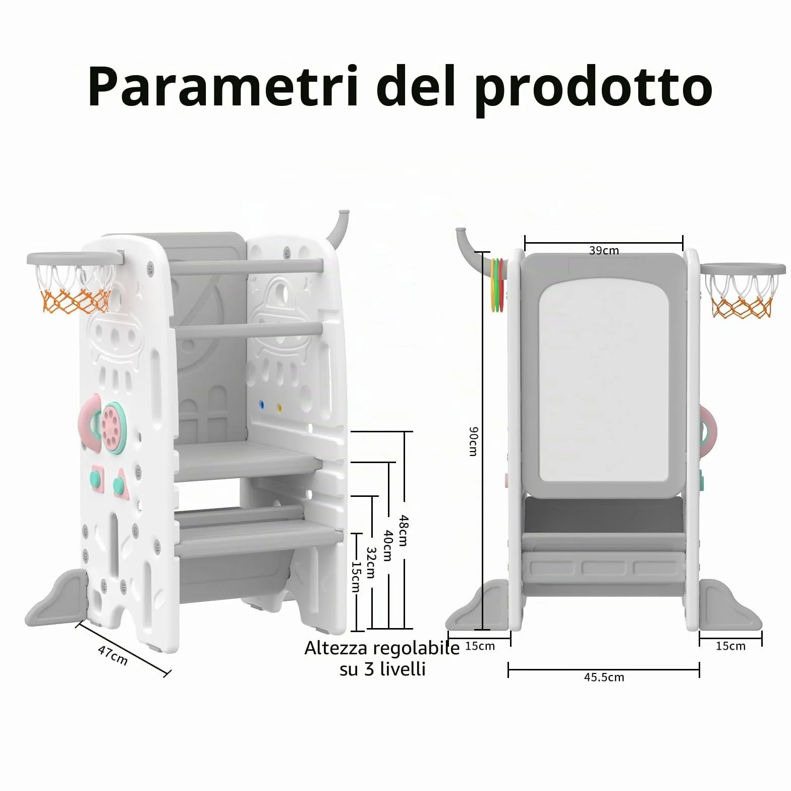 Torre Montessoriana per Bambini Antiribaltamento Regolabile in Altezza Gradini Antiscivolo SST-02